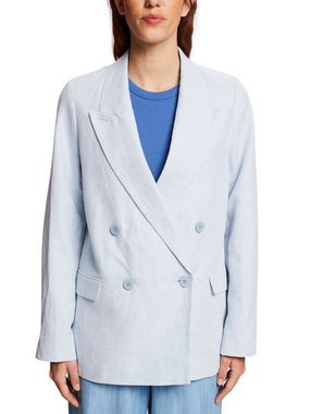 Esprit Collection Longblazer Zweireihiger Blazer aus Baumwolle-Leinen-Mix