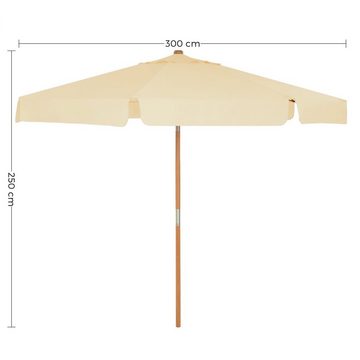 SONGMICS Sonnenschirm, 300 cm, Schirmmast und Schirmrippen aus Holz