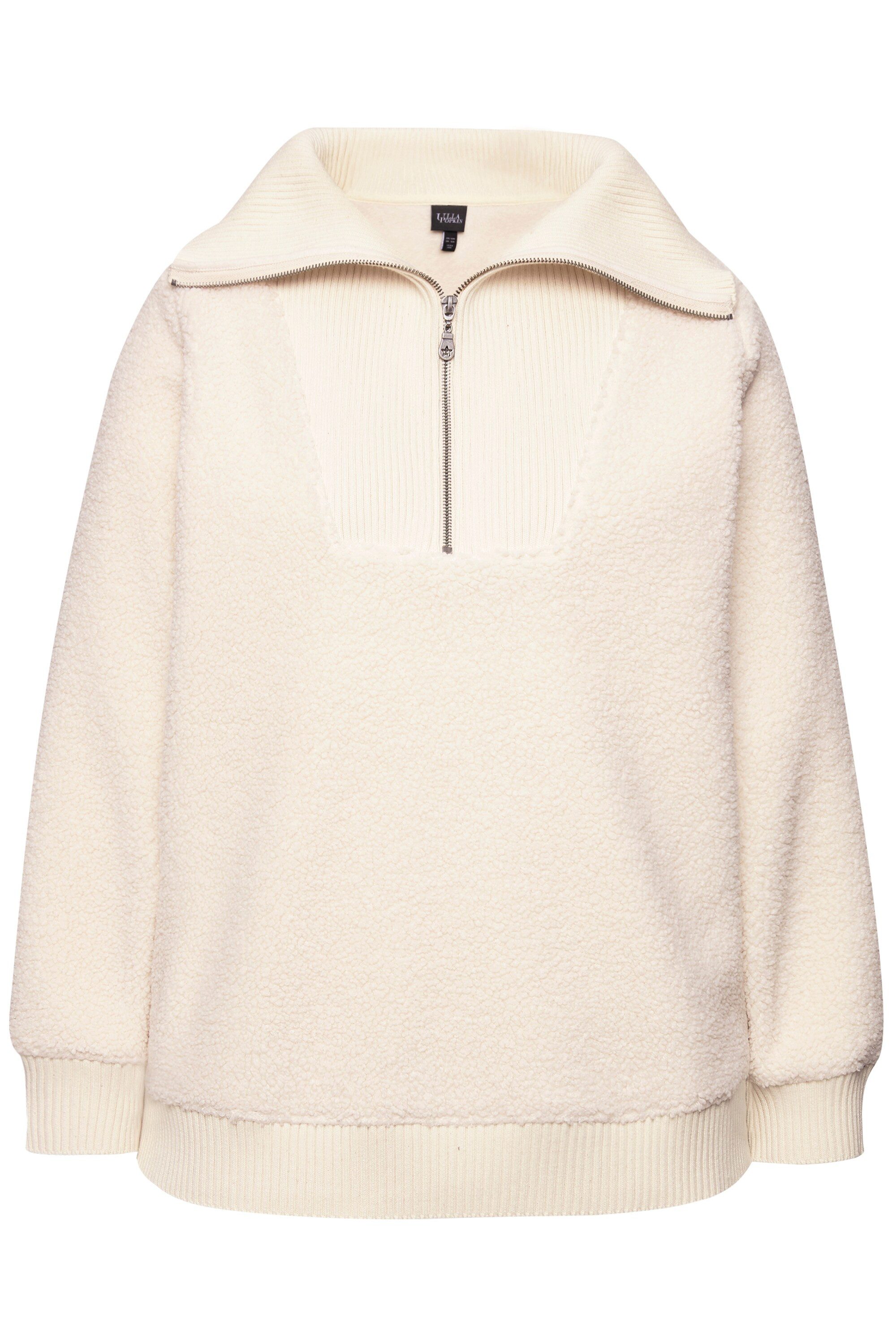 Ulla Popken Sweatshirt Troyer Teddyfleece Stehkragen günstig online kaufen