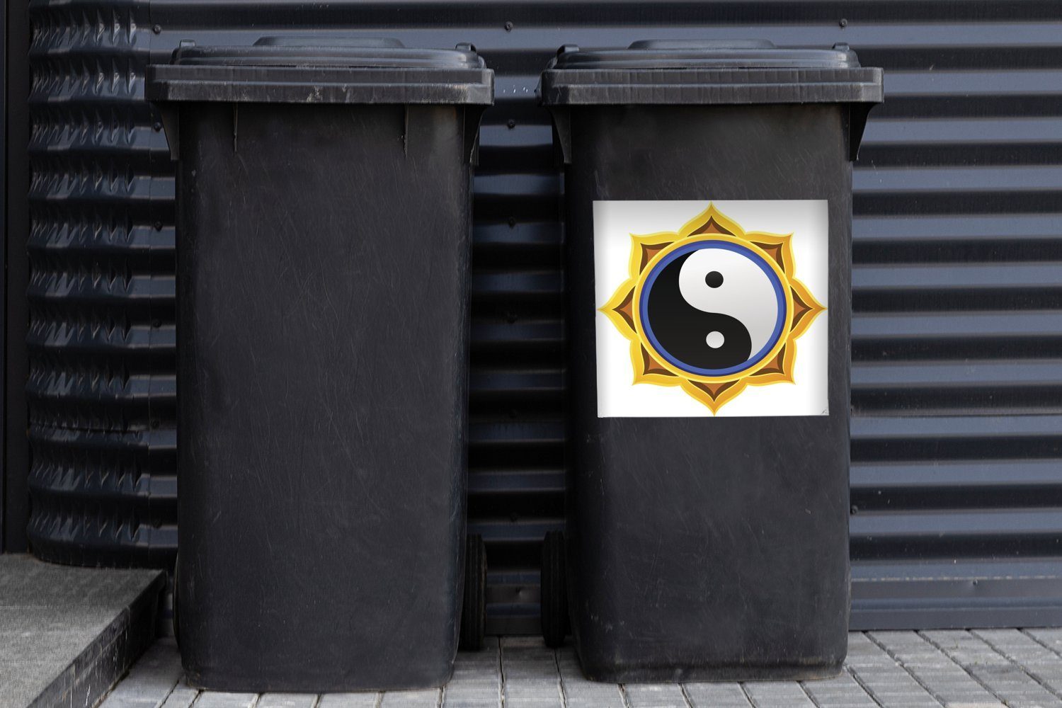 Sticker, Yin einer Yang von Sonnenblume MuchoWow und in Eine St), (1 Mülltonne, Mülleimer-aufkleber, Wandsticker Container, Illustration Abfalbehälter