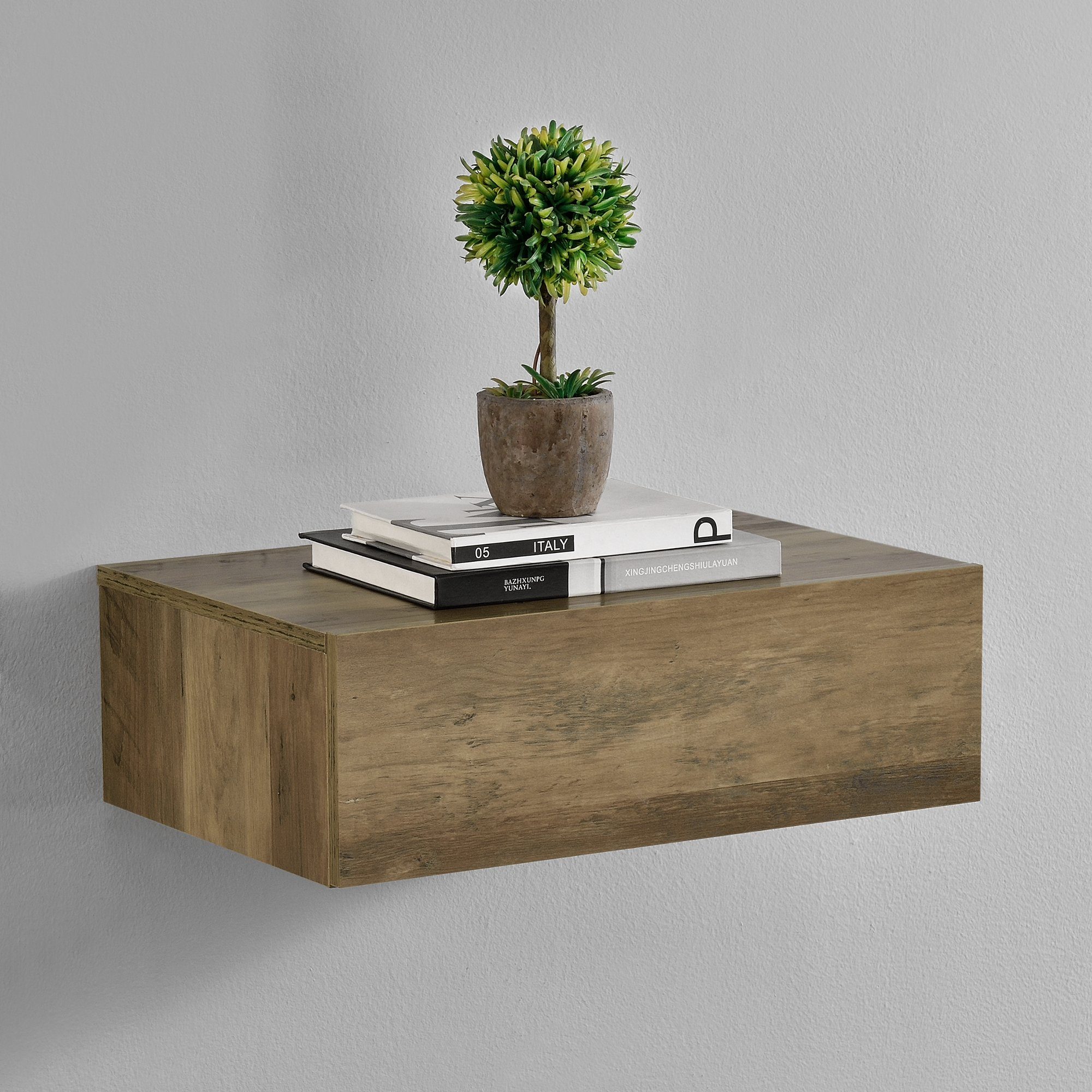 en.casa Nachtschrank »Oslo« Wandboard mit Schublade 46x30x15cm Holzfarben