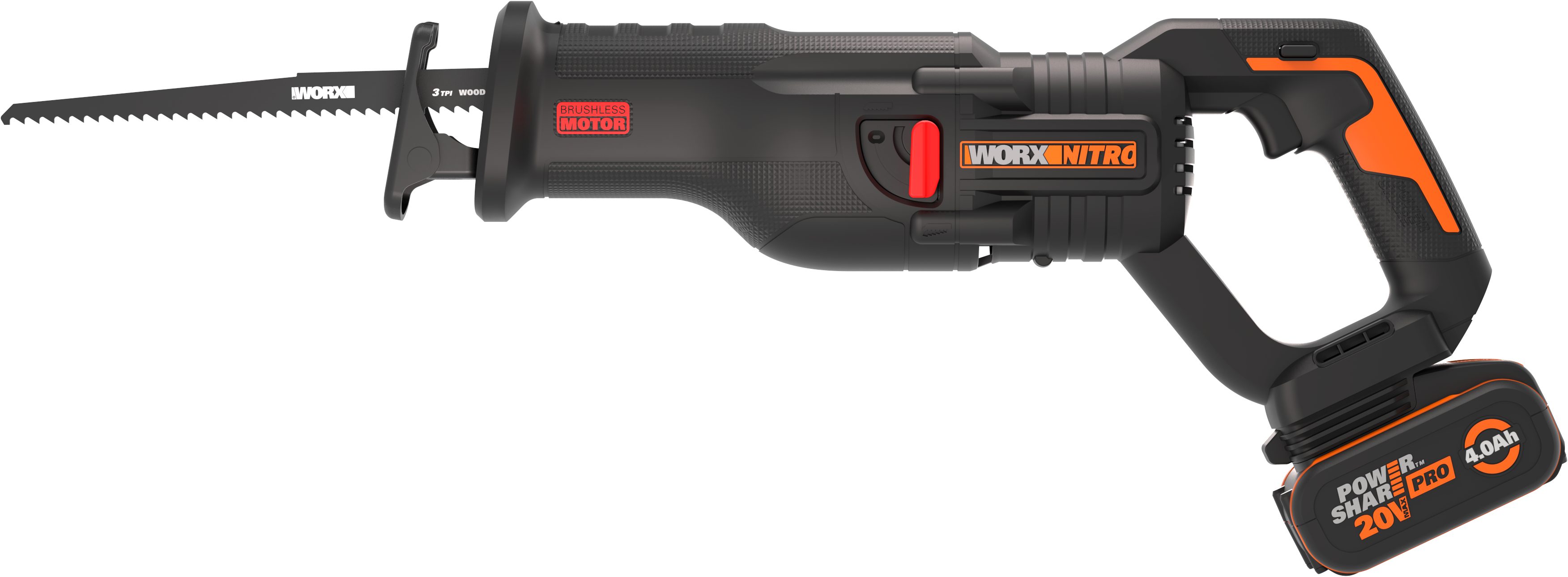 Worx Akku-Säbelsäge WX516 NITRO, Brushless-Motor, variable Drehzahlregelung, inkl. Akku & Ladegerät