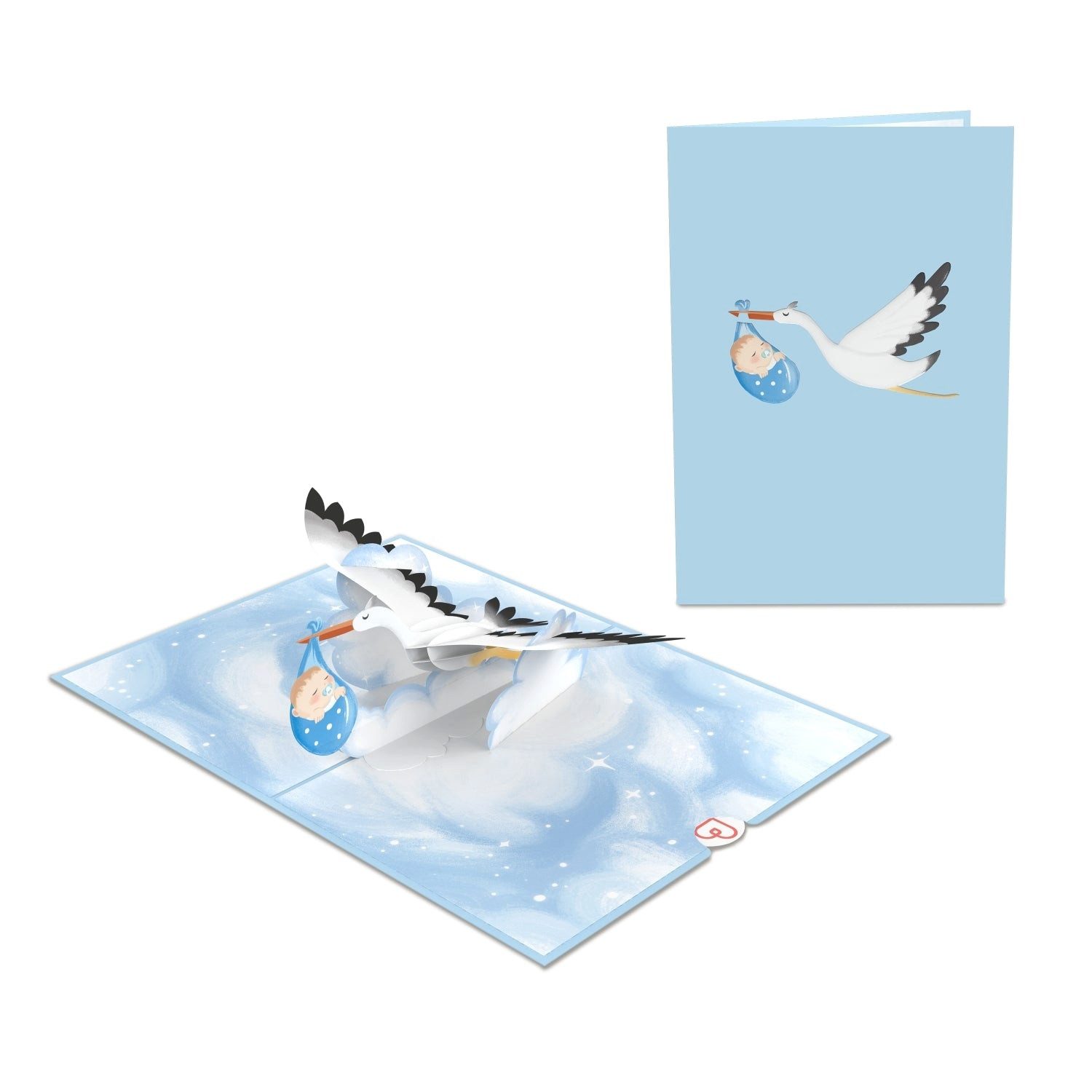 papercrush Geburt (Junge) Geburtskarte Storch & Baby (Blau), Pop-Up Karte zur Geburt von Jungen, Handgemacht
