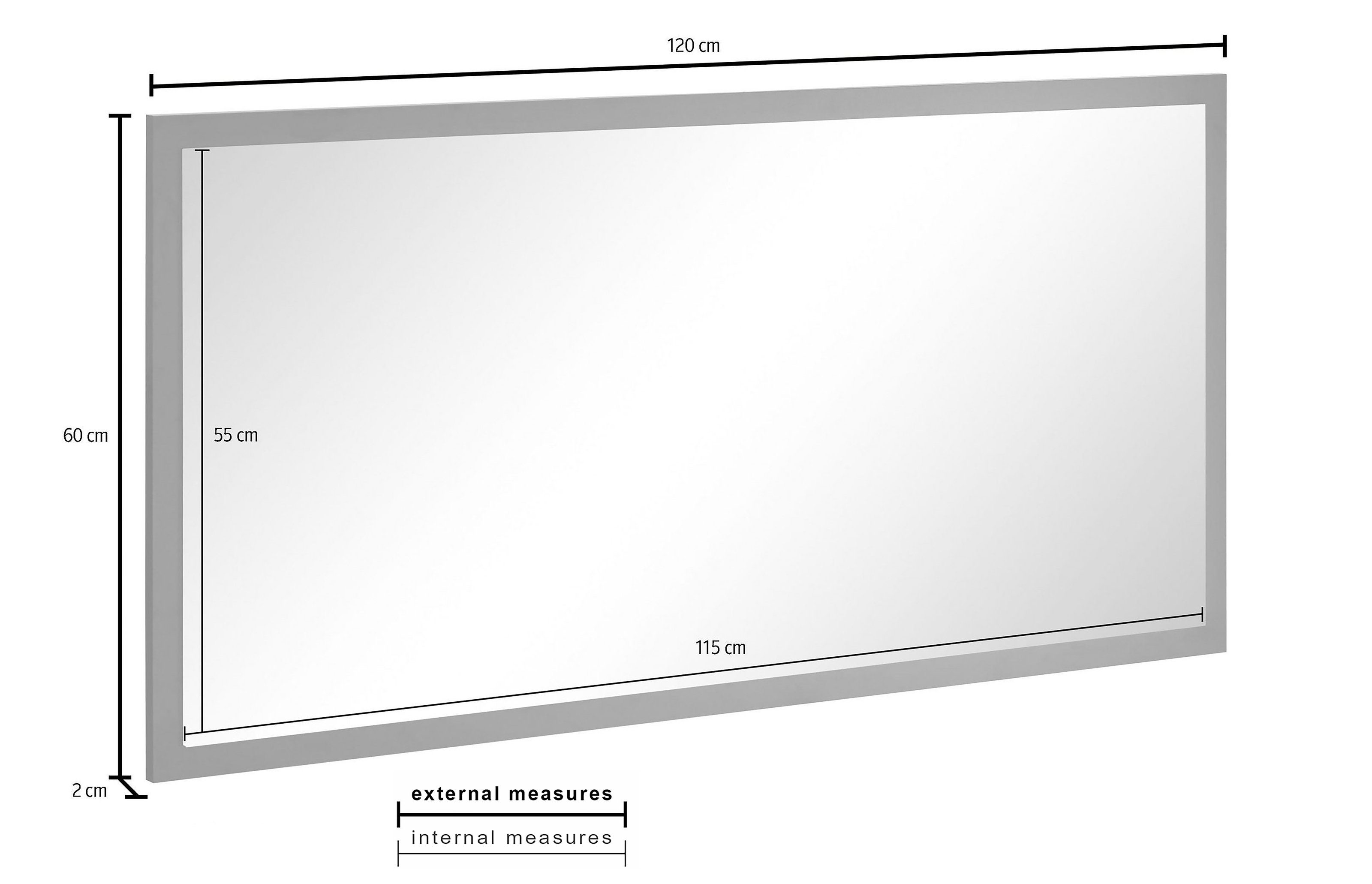 möbelando Wandspiegel Magione, 120 x 60 x 2 cm (B/H/T)