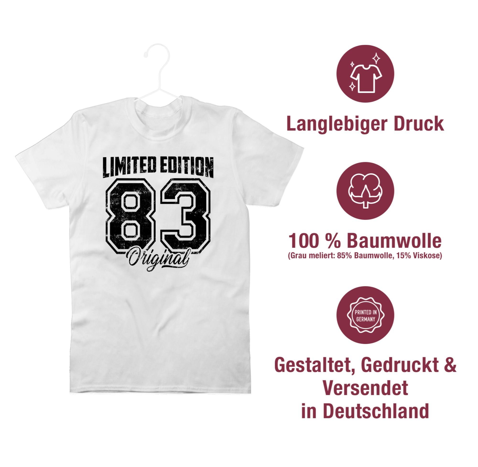 T-Shirt Vierzigster 3 Geburtstag Limited Schwarz 1983 Weiß 40. Edition Original Shirtracer Vintage