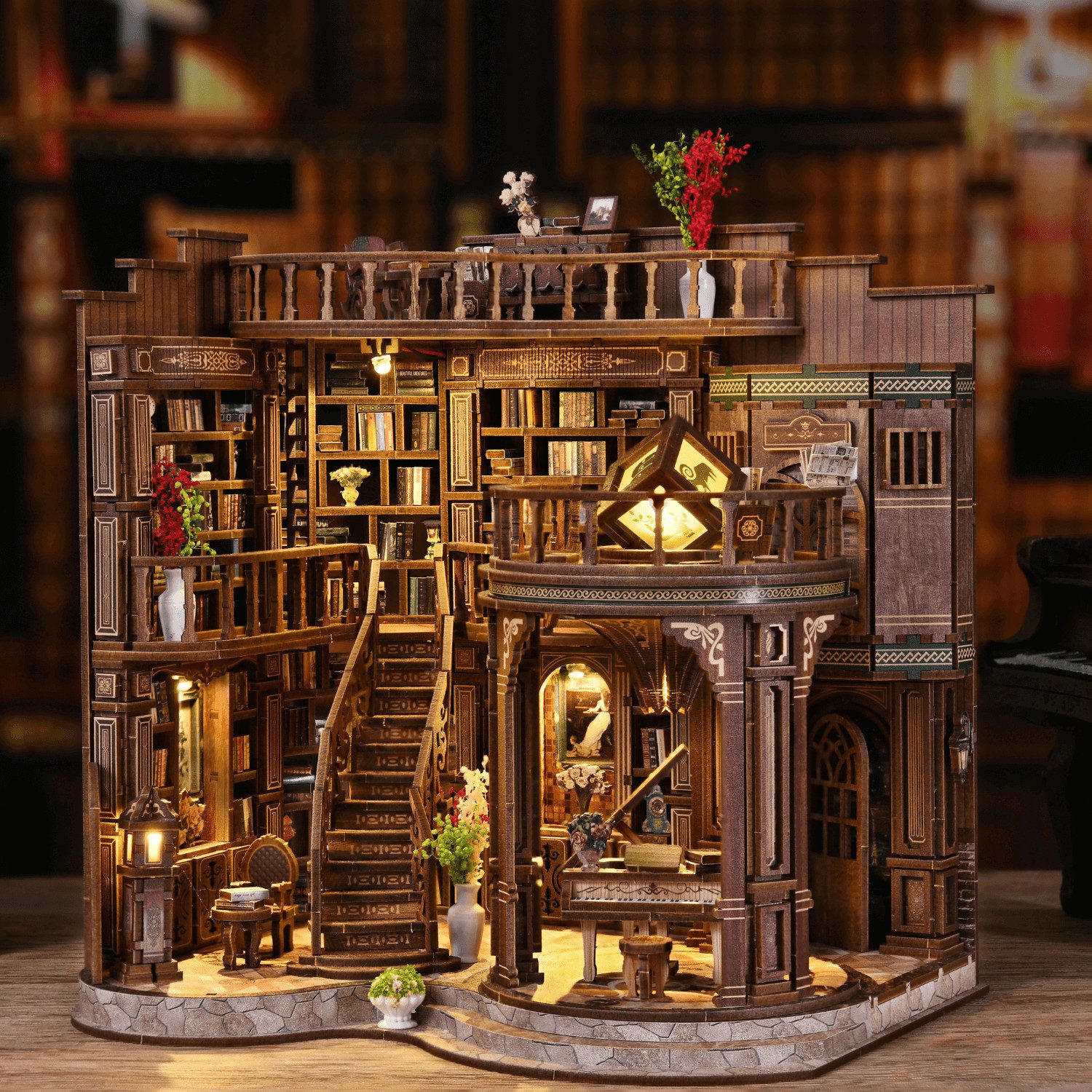 MagicHolz 3D-Puzzle Grand Library Miniaturhaus, 888 Puzzleteile