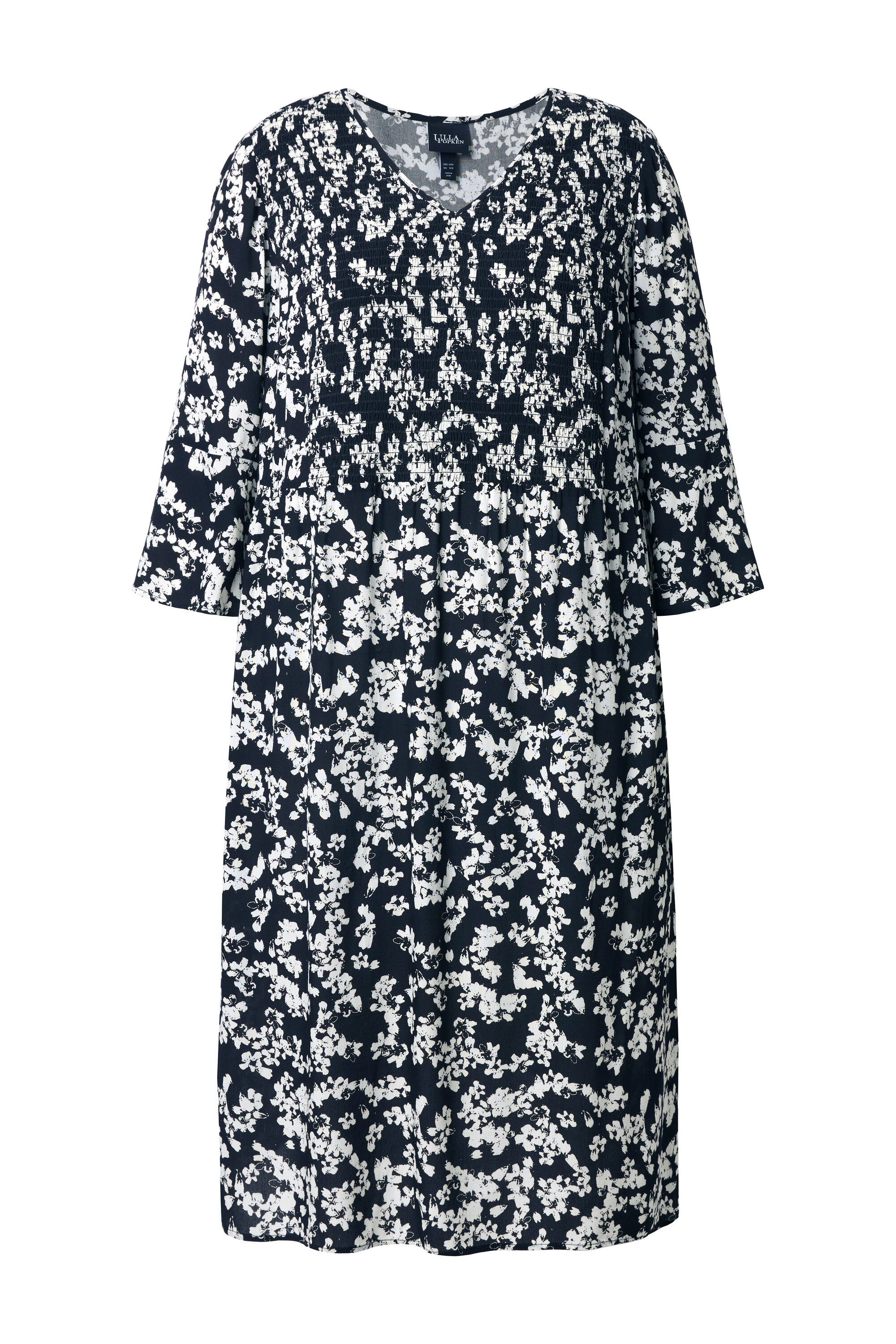 Ulla Popken Jerseykleid Midikleid Blüten A-Linie V-Ausschnitt 3/4-Arm günstig online kaufen