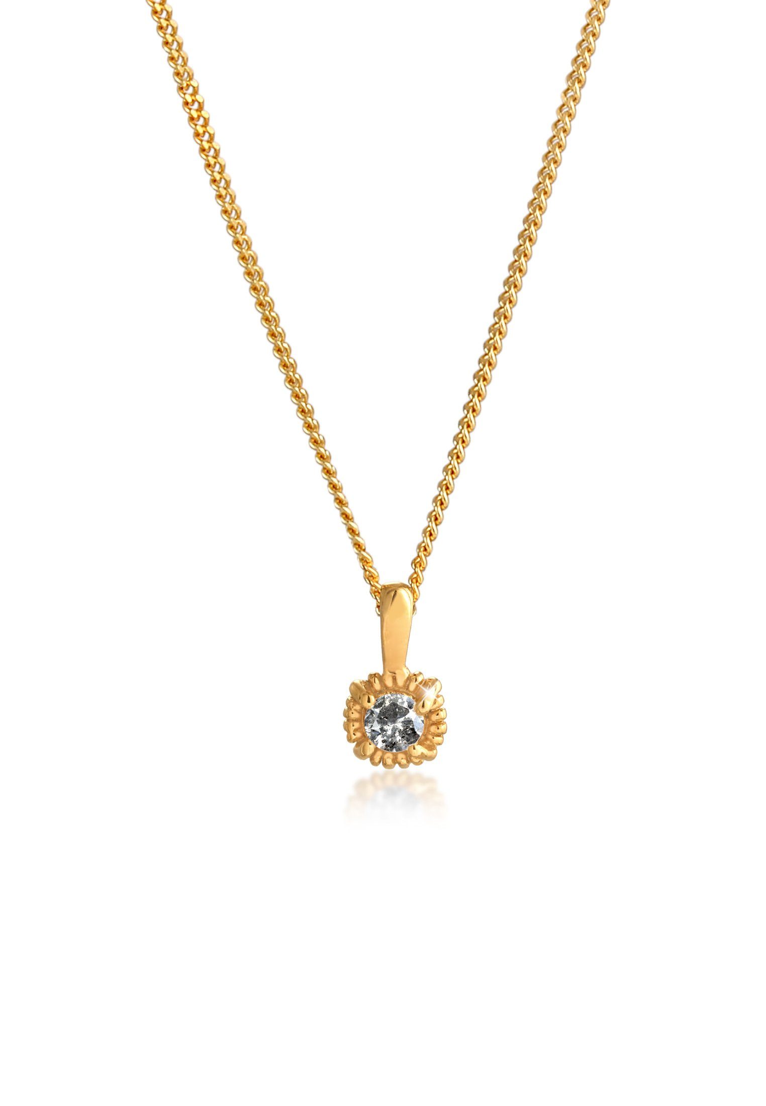 Elli DIAMONDS Kette mit Anhänger Solitär Diamant Salz Pfeffer (0.11 ct) 925 Silber, Diamant Gold