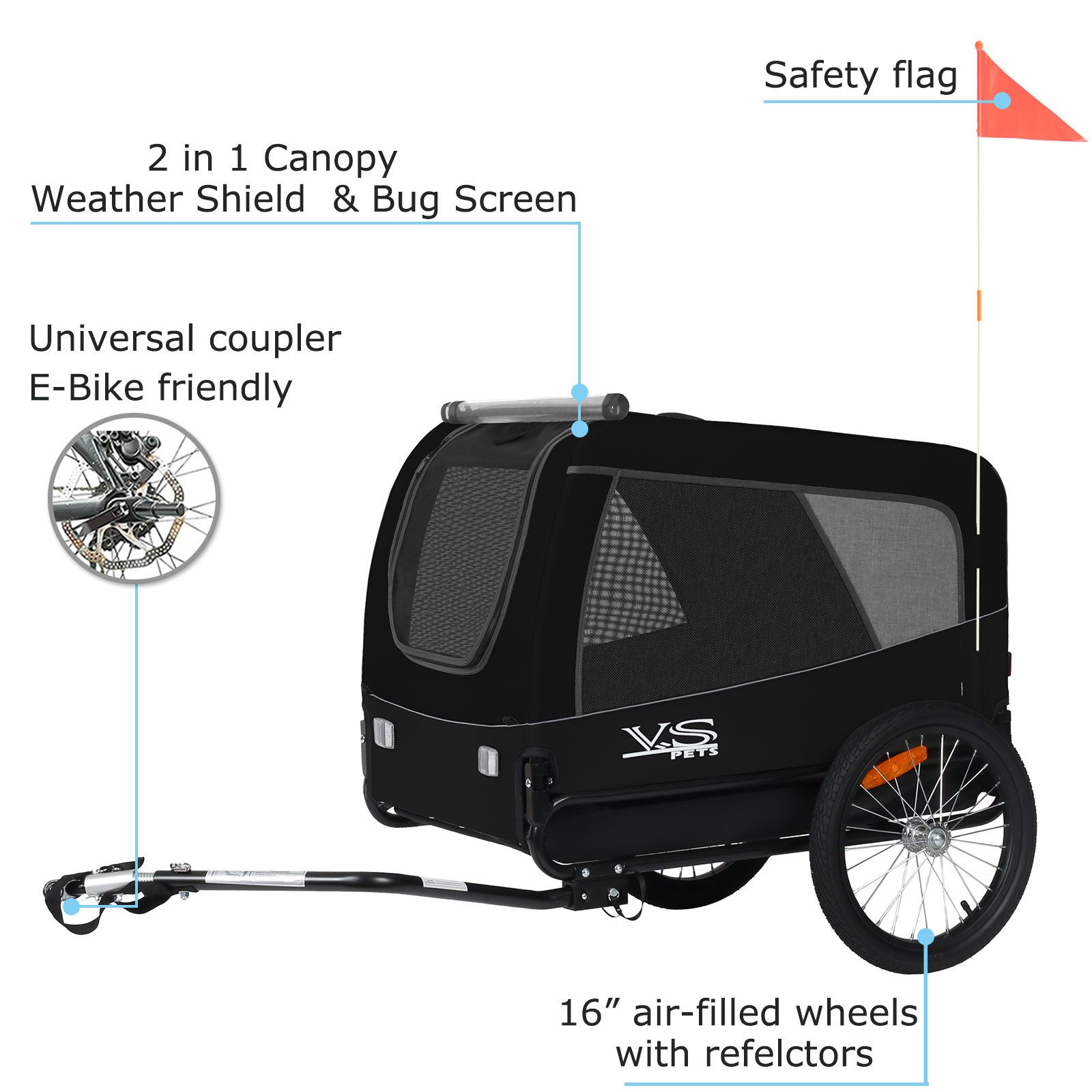 TIGGO Fahrradhundeanhänger Tiggo VS Pets L Hundeanhänger Fahrradanhänger für Hunde bis 35 kg