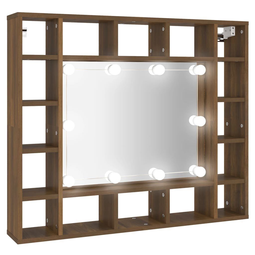vidaXL Badezimmerspiegelschrank Eiche (1-St) LED Spiegelschrank 91x15x76,5 Braun Eiche-Optik cm Braune mit
