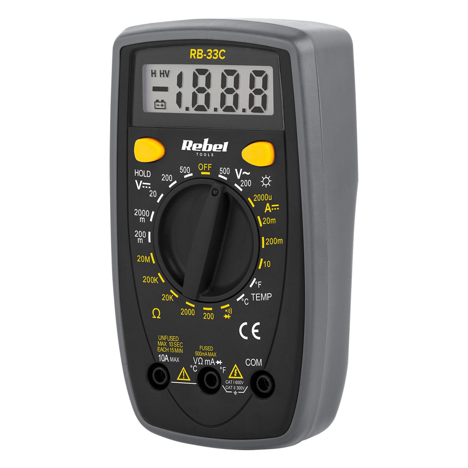REBEL Multimeter Digitales Multimeter RB-33C AC/DC, Durchgangsprüfung, Diodentest, Temperaturmessung