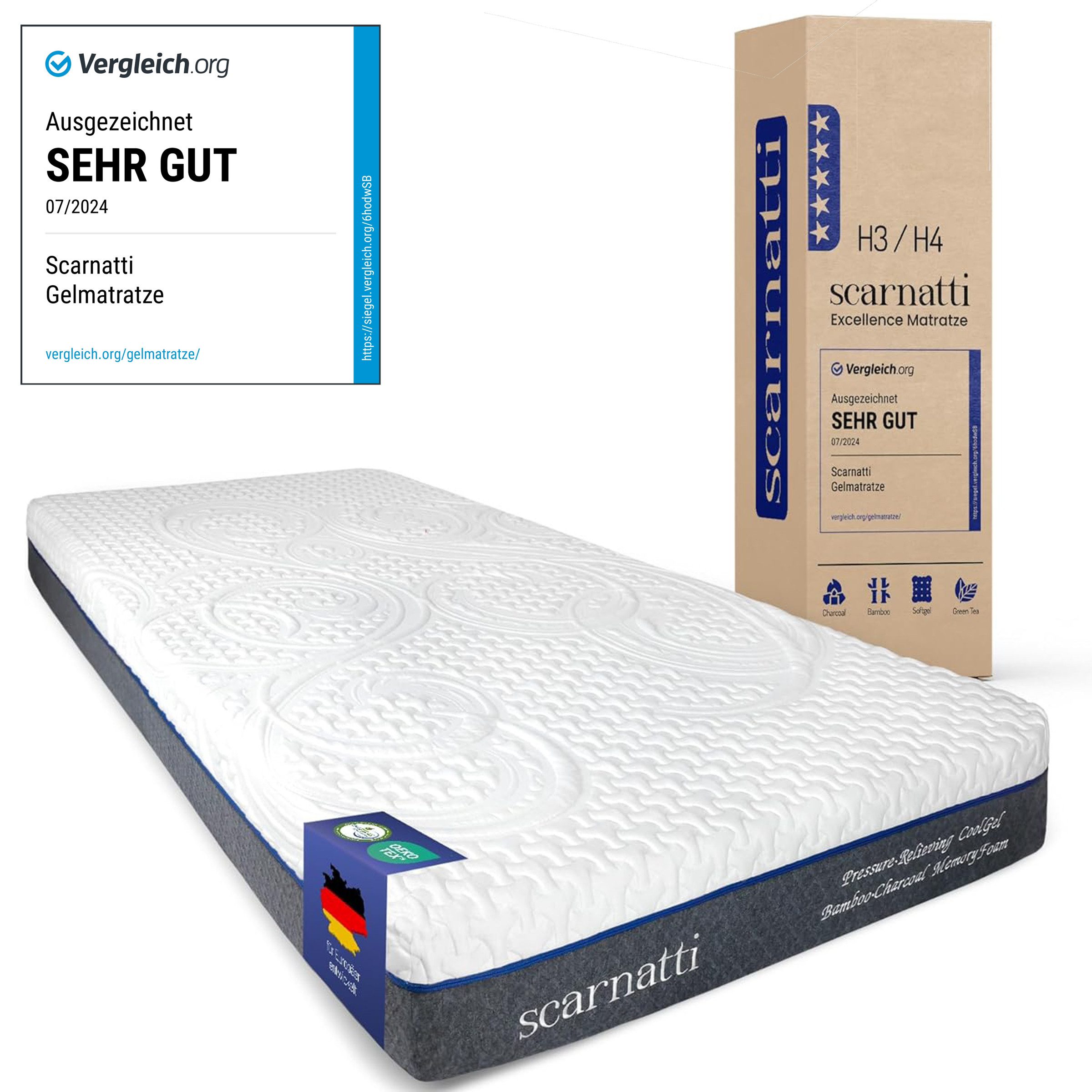 Gelschaummatratze Scarnatti™ Kaltschaummatratze 7-Zonen - mit CoolGel & Gel Memory Foam, scarnatti, 18 cm hoch, (180x200), H3/H4 Wendematratze – ergonomisch, druckentlastend, atmungsaktiv