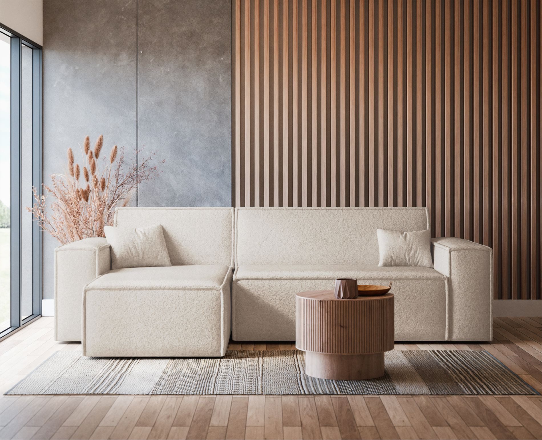 Selsey Ecksofa SCARLO, mit Schlaffunktion, Bettkasten und Bouclé-Bezug günstig online kaufen