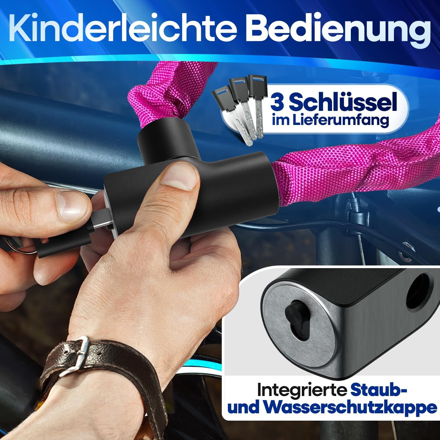Nextcover Kettenschloss NEXTCOVER® Fahrradschloss LockOne mit Zahlencode oder Schlüssel – Bild 5 von 5