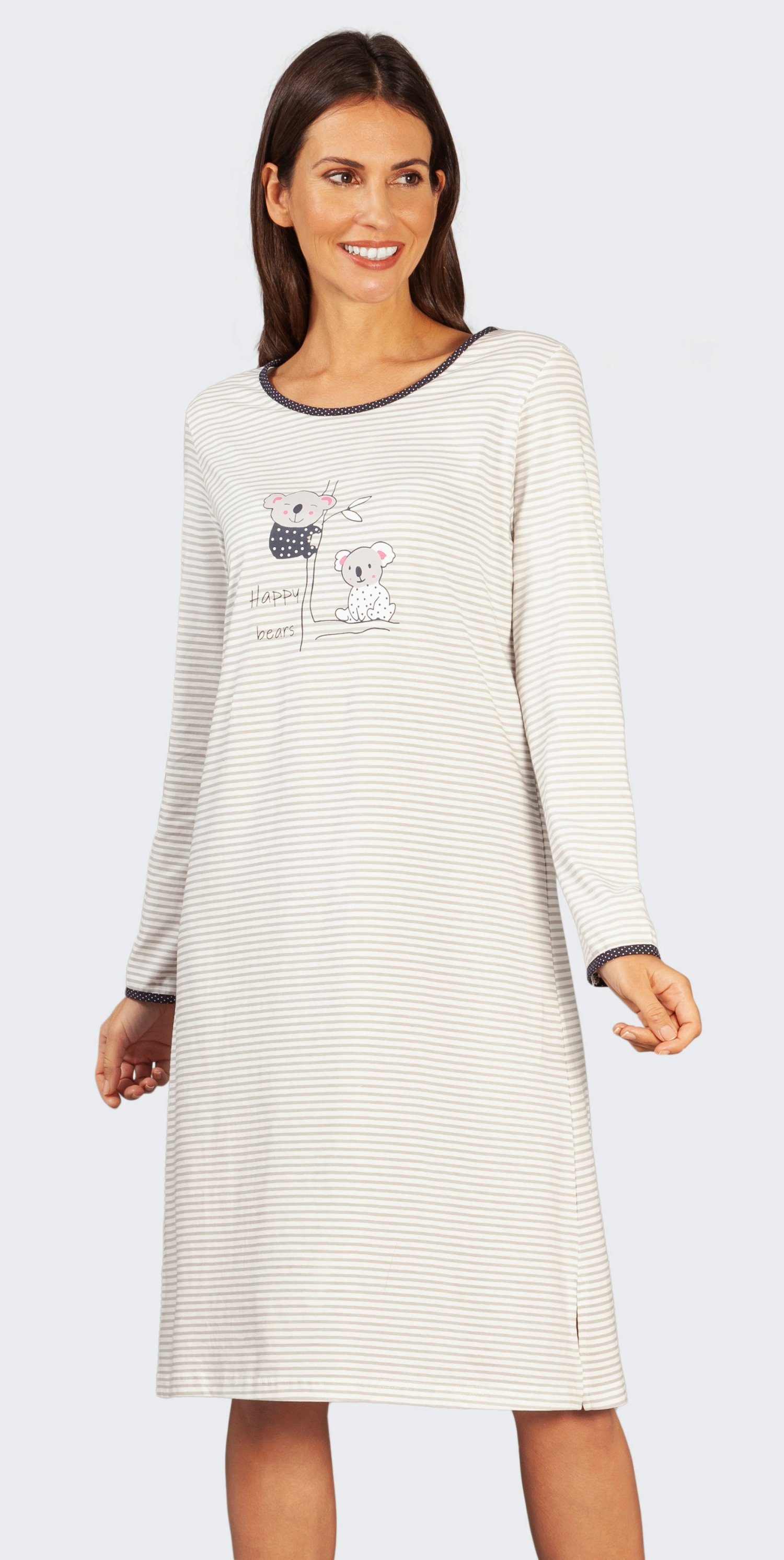 Baumwolle Schlafshirt Arm Hajo Damen langem mit (1-tlg) Nachthemd