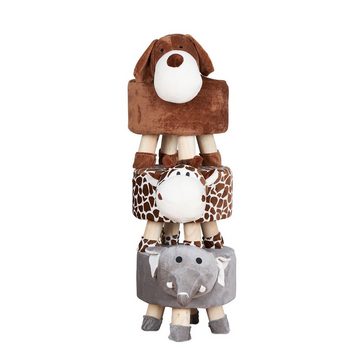 Levandeo® Sitzhocker, Hocker Hund H25cm Braun Plüsch Polsterhocker Kinderzimmer Tierhocker