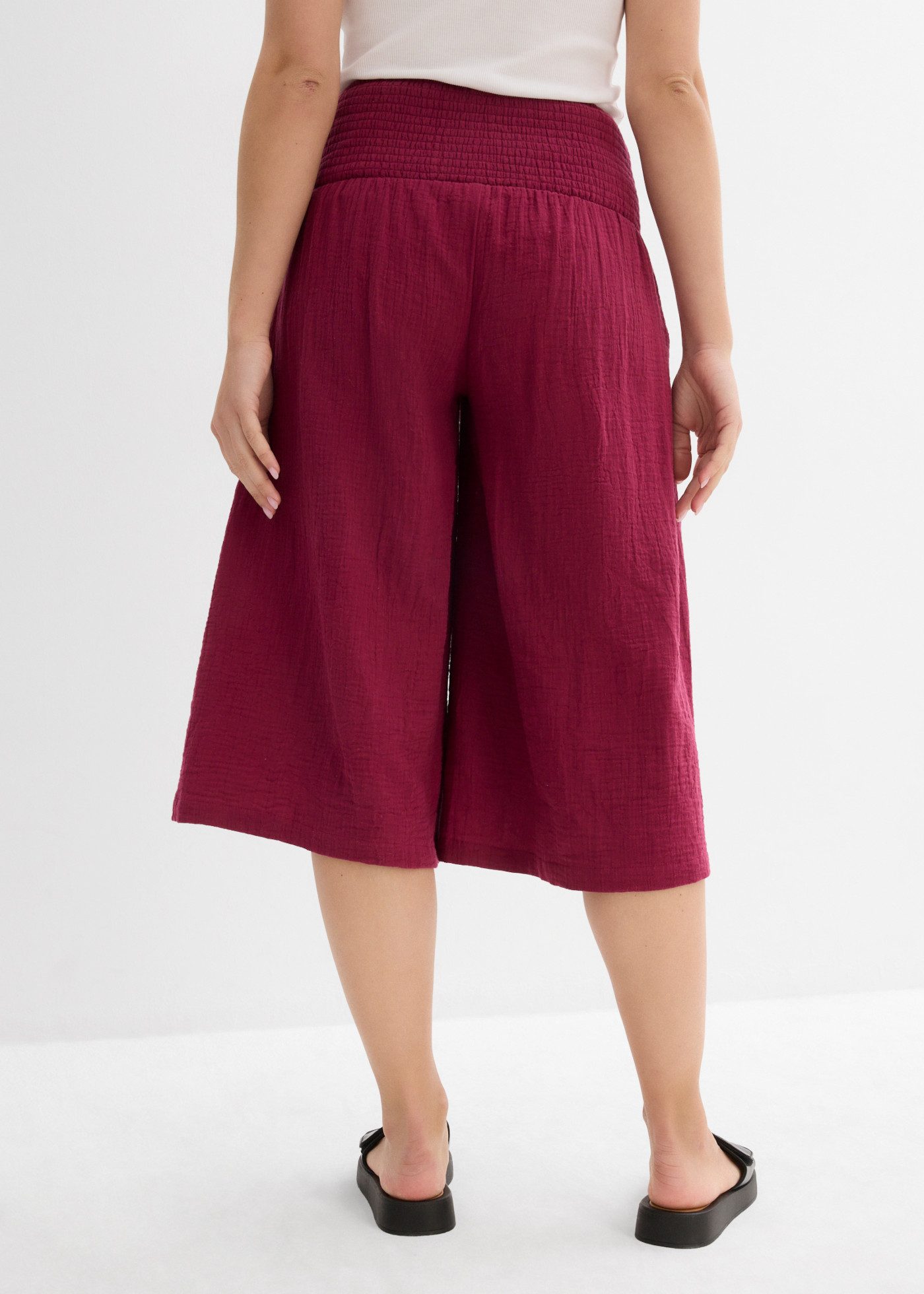 bonprix Caprihose mit breitem Gummibund, aus reiner Baumwolle, Loose Fit Passform