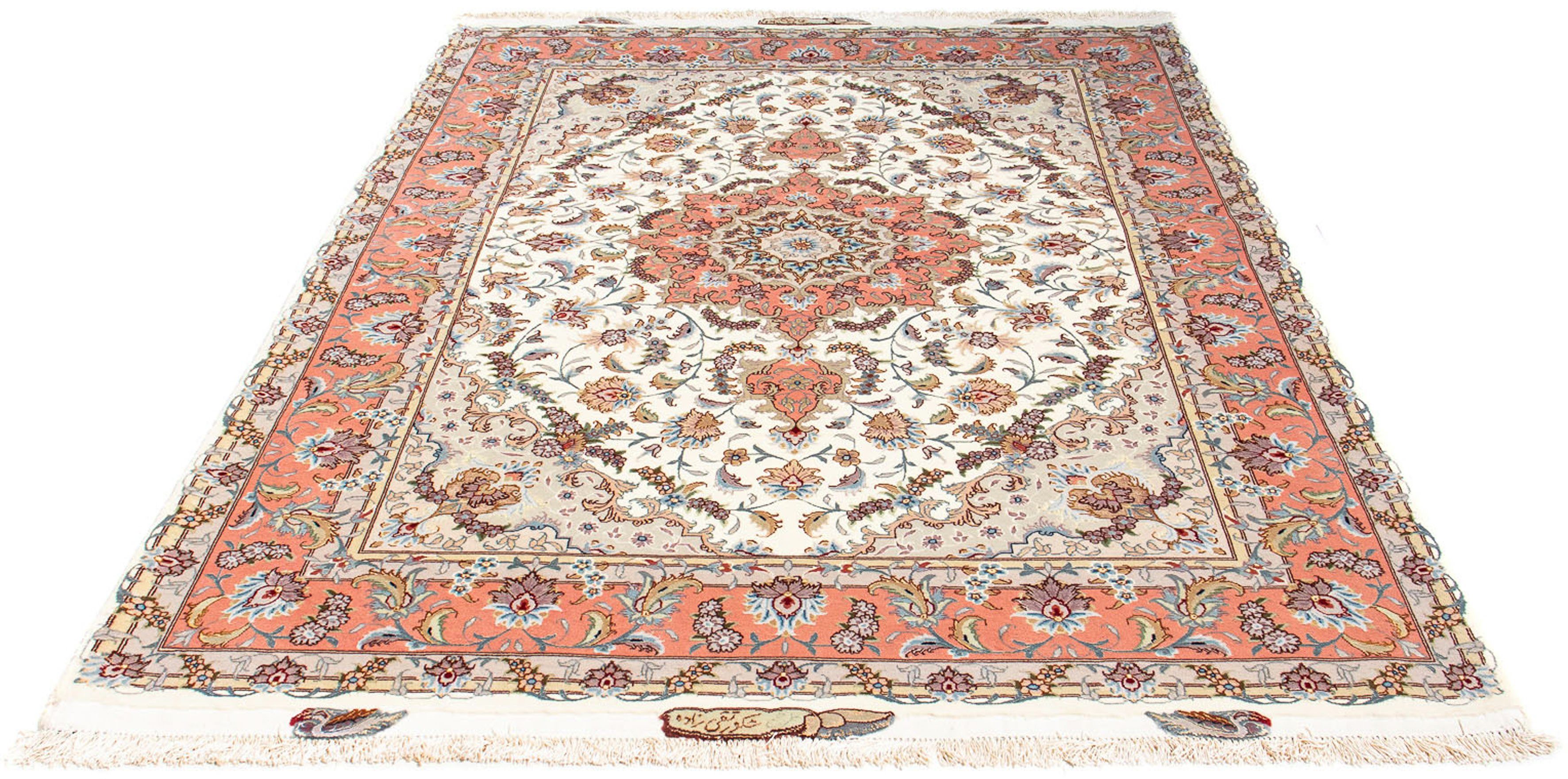 Orientteppich Täbriz - 200 x 153 cm - beige, morgenland, rechteckig, Höhe: 10 mm, Wohnzimmer, Handgeknüpft, Einzelstück mit Zertifikat