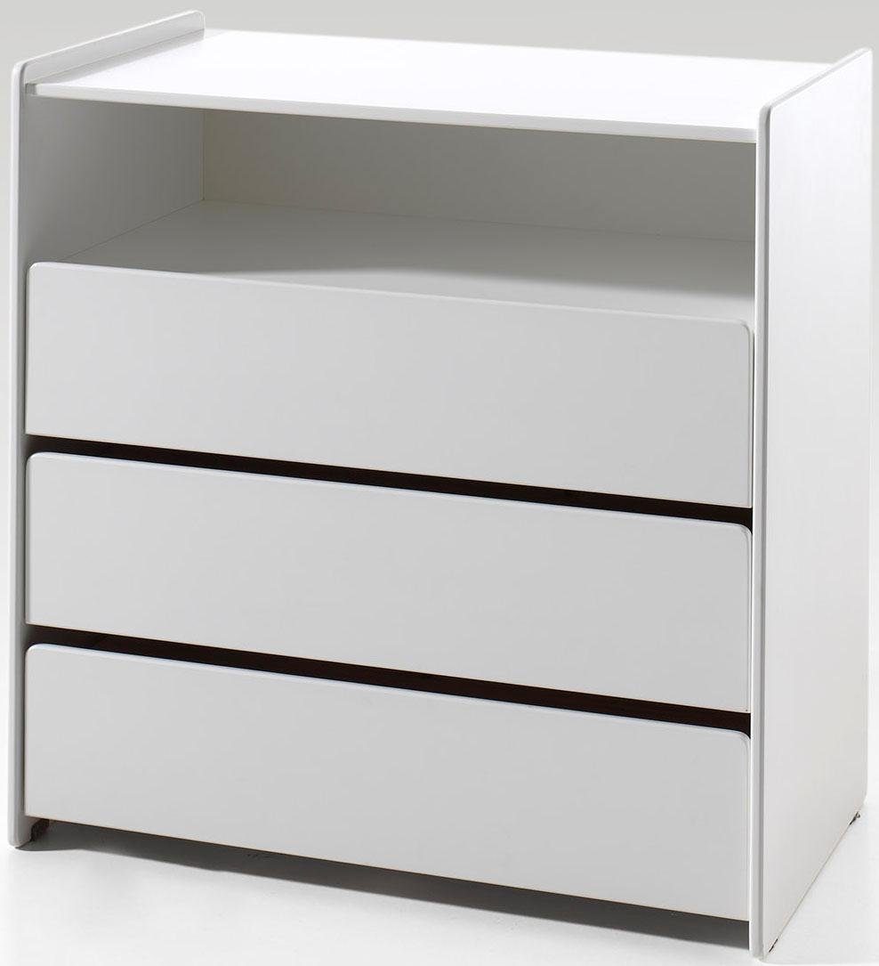 Vipack Schubkastenkommode Kiddy, mit 3 geräumigen Schubladen und 1 offenen Fach (B/H/T ca. 90x92x47cm, Kanten gerundet, MDF weiß lackiert), Schubladen mit Soft-Close, universell einsetzbar. Reduzierter Preis € 359,99. Unverbindliche Preisempfehlung € 561,00