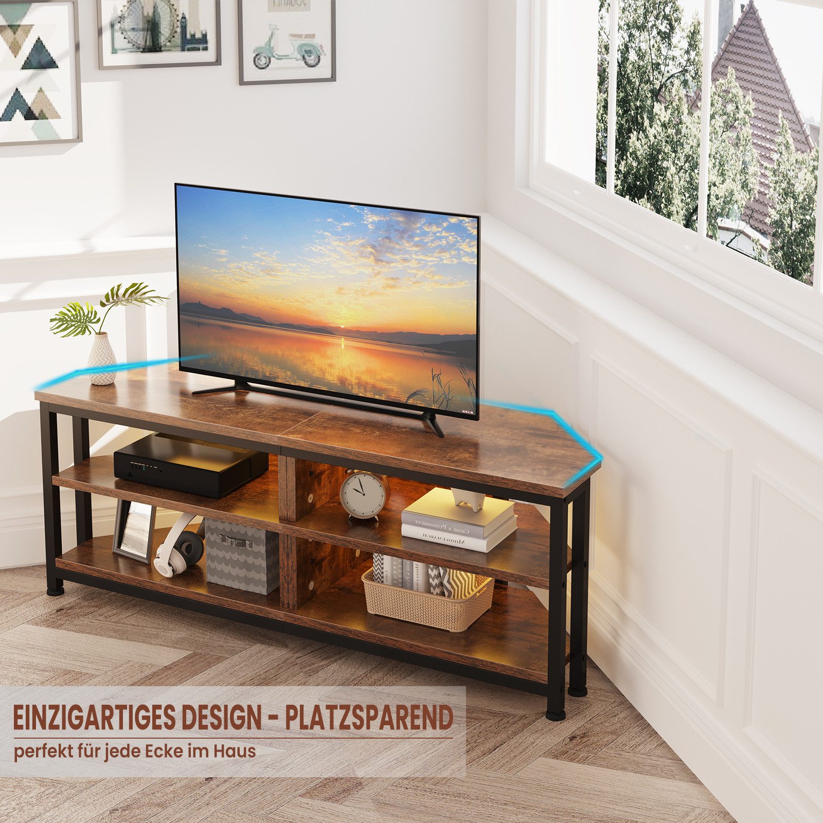 Dripex Lowboard TV Eckschrank Eckkommode Schrank mit LED Beleuchtung, Breit günstig online kaufen