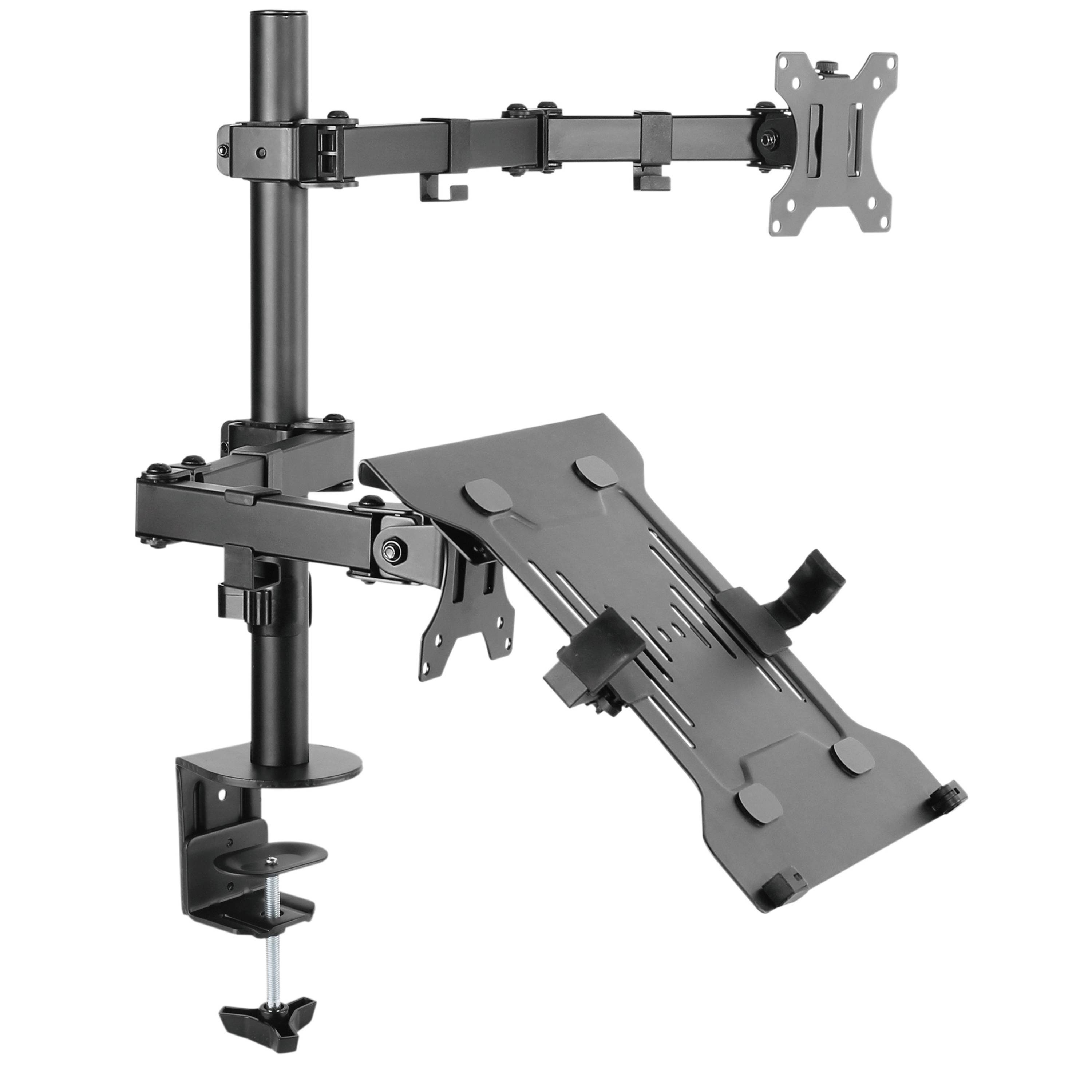 RICOO Monitor-Halterung Monitor Tischhalterung mit Laptop-Ablage TS7111, (bis 32 Zoll, VESA 75x75 und 100x100, 1-tlg., 8 kg (Monitor), 4 kg (Laptop), von 33-81 cm (13"-32) Bildschirm, Tisch Hater Monitorständer neigbar +/-45°, schwenkbar +/-90)