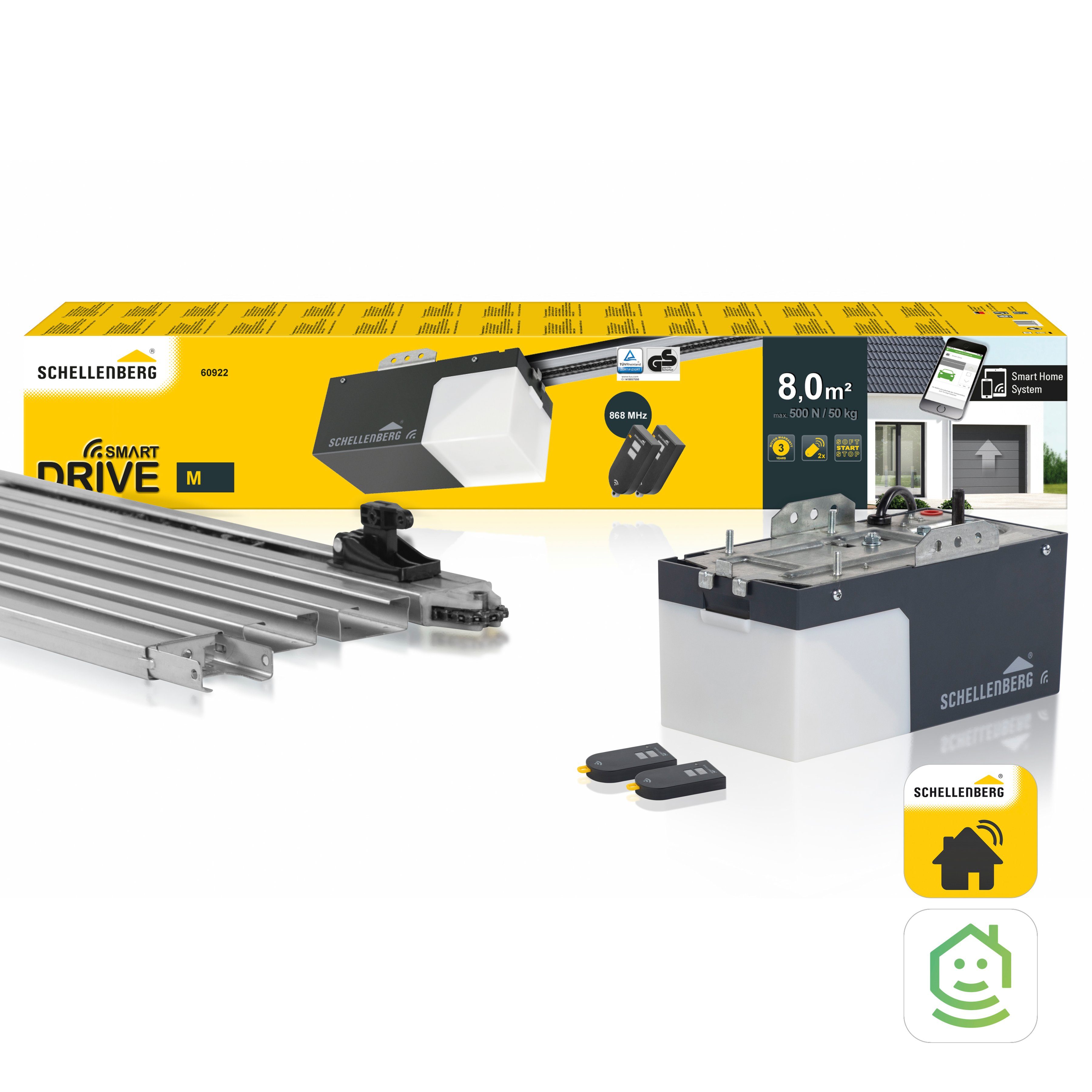 SCHELLENBERG Garagentorantrieb GaragentorantriebSmart DRIVE M, (1-tlg), 2x 868 MHz Handsender, 500N Zugkraft, automatische Enlageneinstellung | Garagentorantriebe