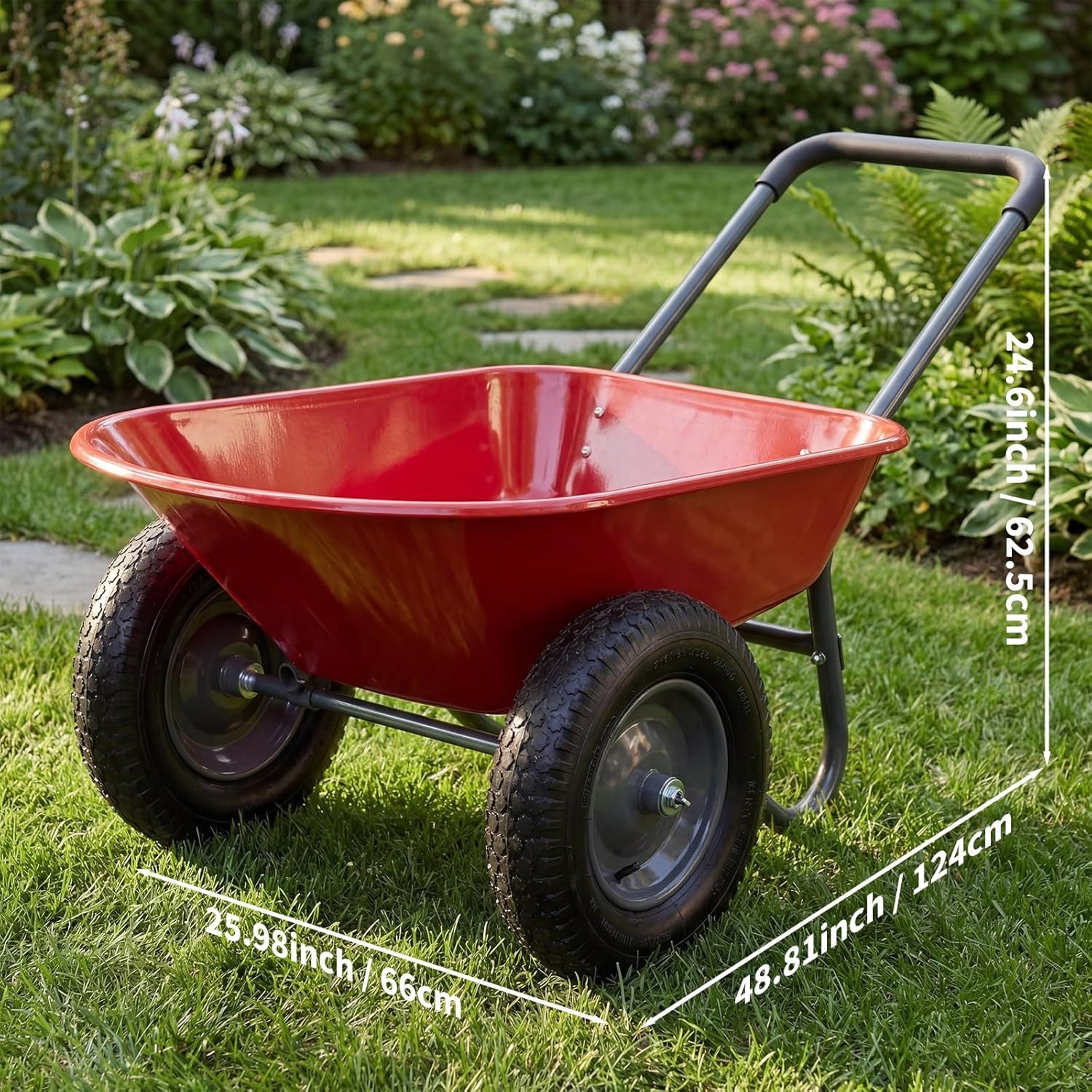 GarveeMore Schubkarre mit 2 Räder, Gartenschubkarre 272KG Groß Schubkarre Bauschubkarre