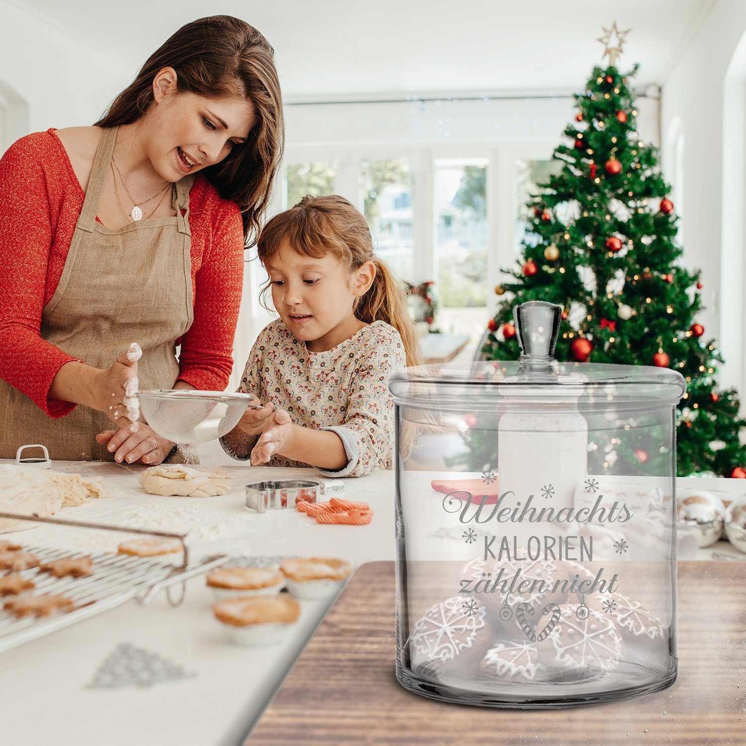 GRAVURZEILE Keksdose Leonardo Keksglas nicht, Weihnachten Freunde für Glas, - Geschenk zählen & Kalorien als Weihnachts Familie zu