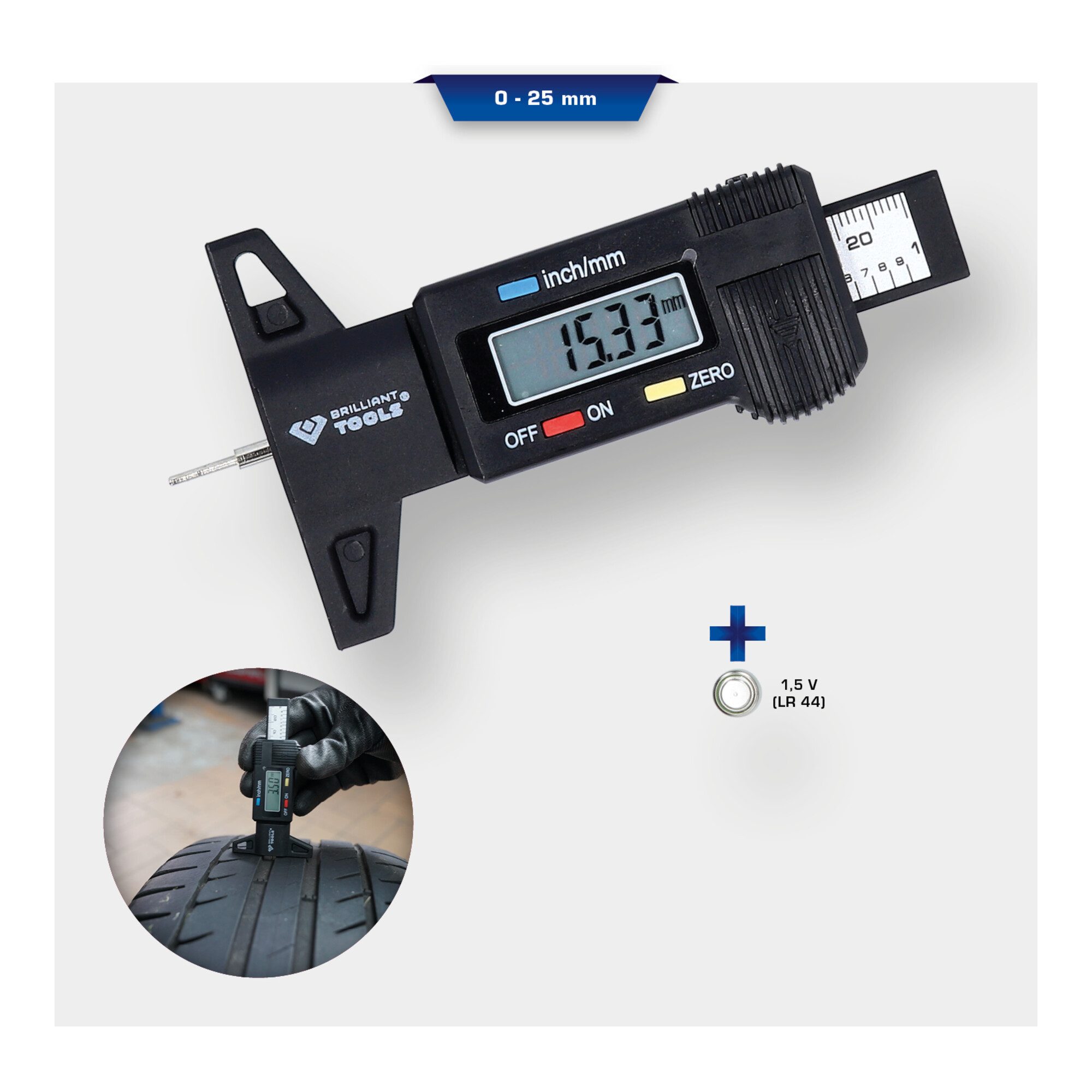 Brilliant Tools Messschieber Brilliant Tools Digitaler-Tiefenmessschieber, 0 - 25 mm