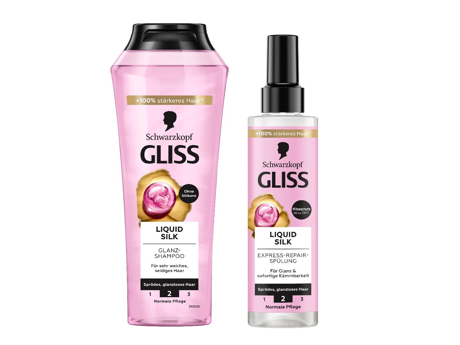 Gliss Haarshampoo Liquid Silk 250ml & Express-Repair-Spülung 200ml, 2-tlg., Pflegespülung, Hitzeschutz, Glanz-Shampoo