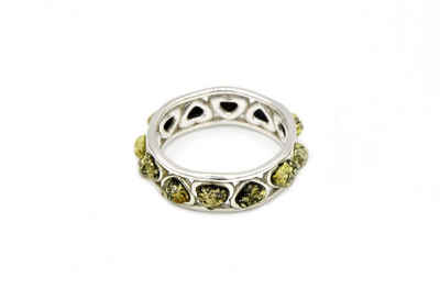 MyBer® Fingerring Ring aus Bernstein "Herz" Bernsteinring mit kleinen Herzchen grün Schmuck Damen Silber 925
