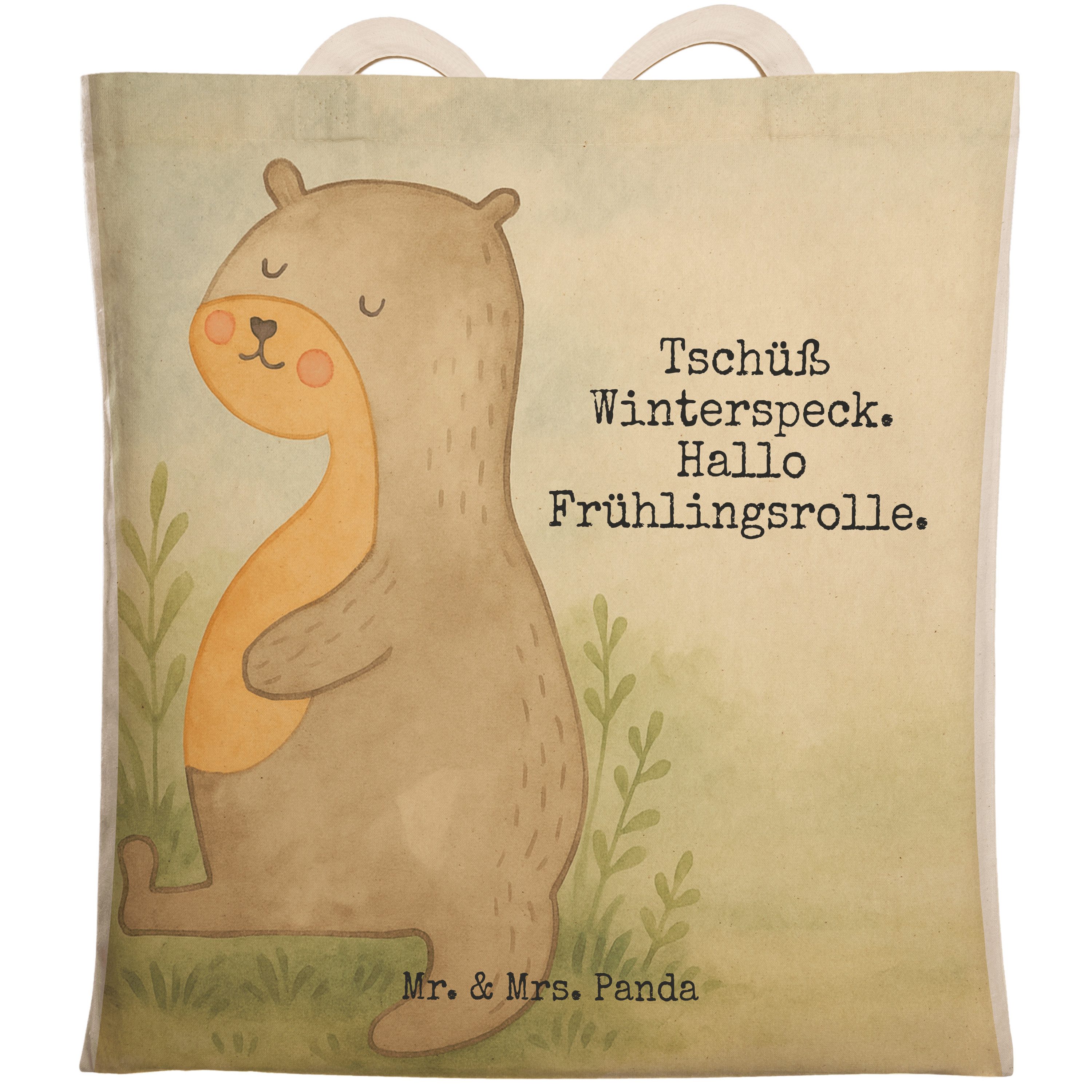 Tragetasche Otter Bauch Design, Tote Bag, Weiß, Winterspeck, Essen. Foodlover, sh