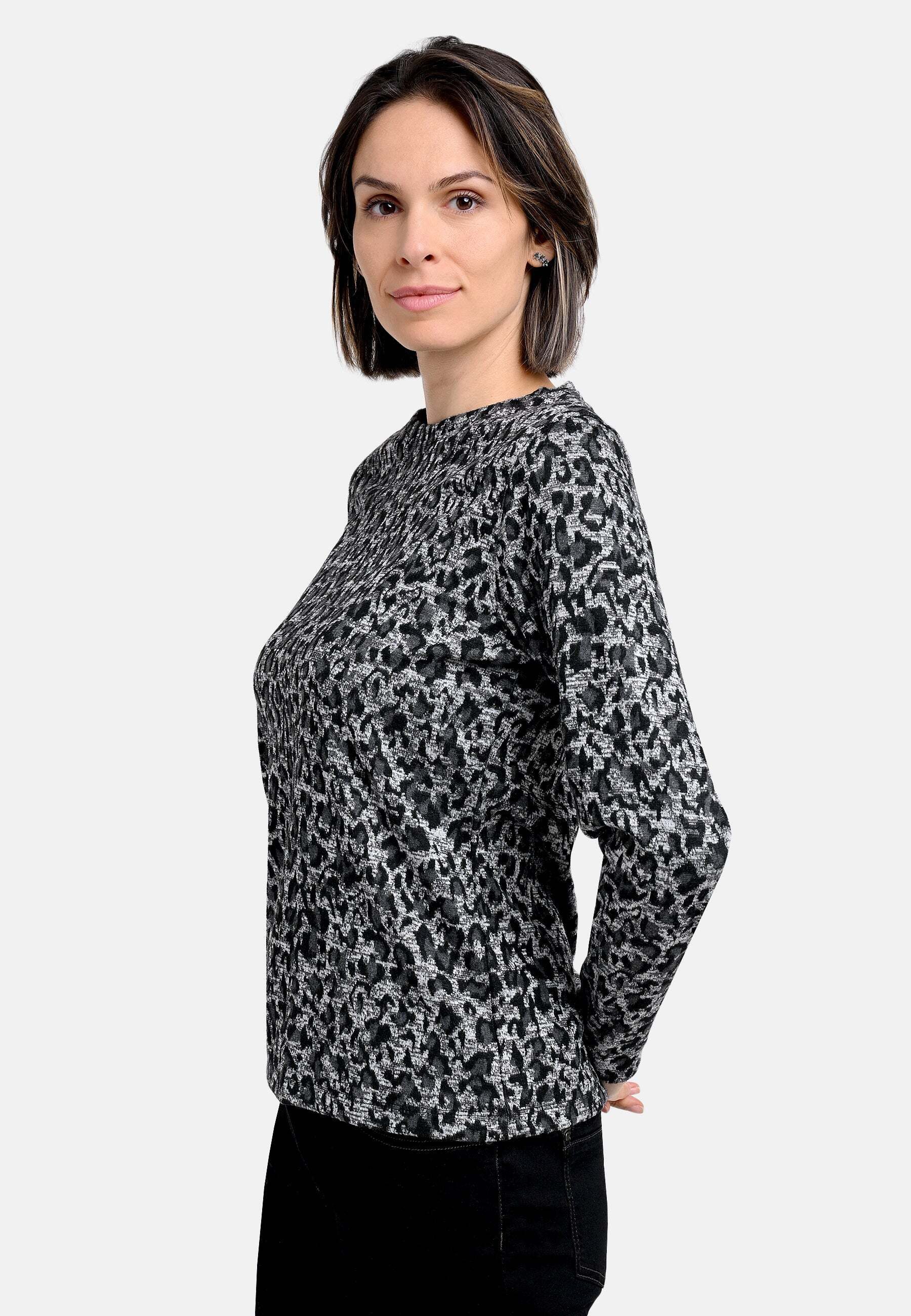 BICALLA T-Shirt Shirt mit Leo-Print in Grau/Schwarz (1-tlg) günstig online kaufen