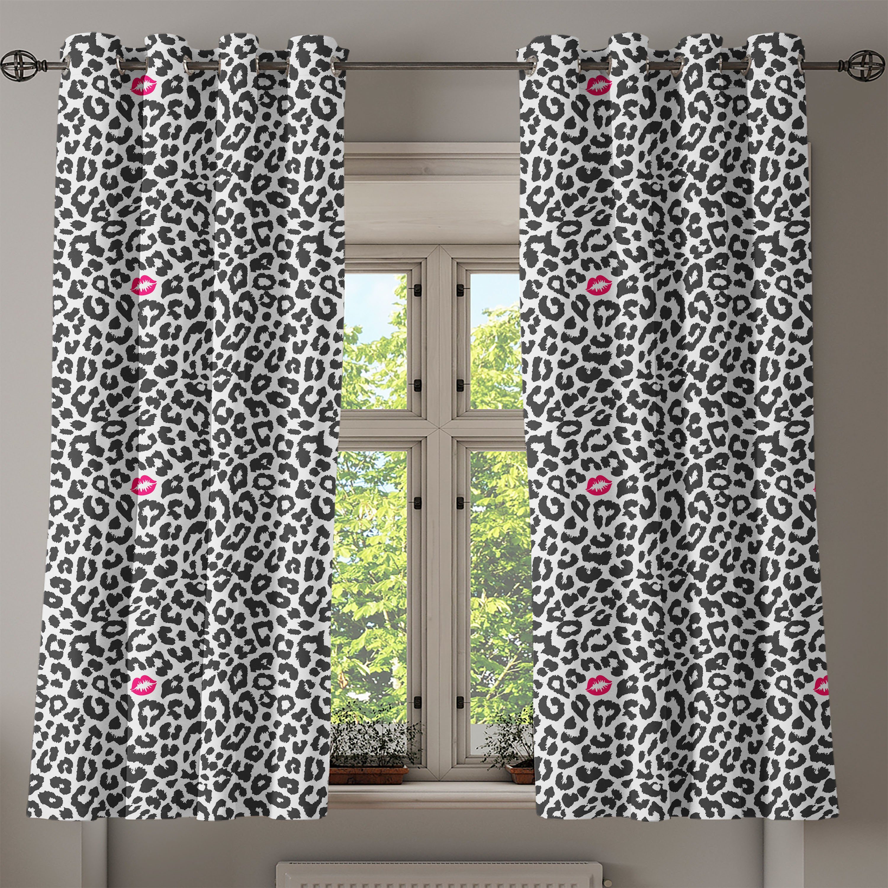 Gardine Dekorative 2-Panel-Fenstervorhänge Gepard-Leopard-Kuss Abakuhaus, für Schlafzimmer Wohnzimmer, Safari