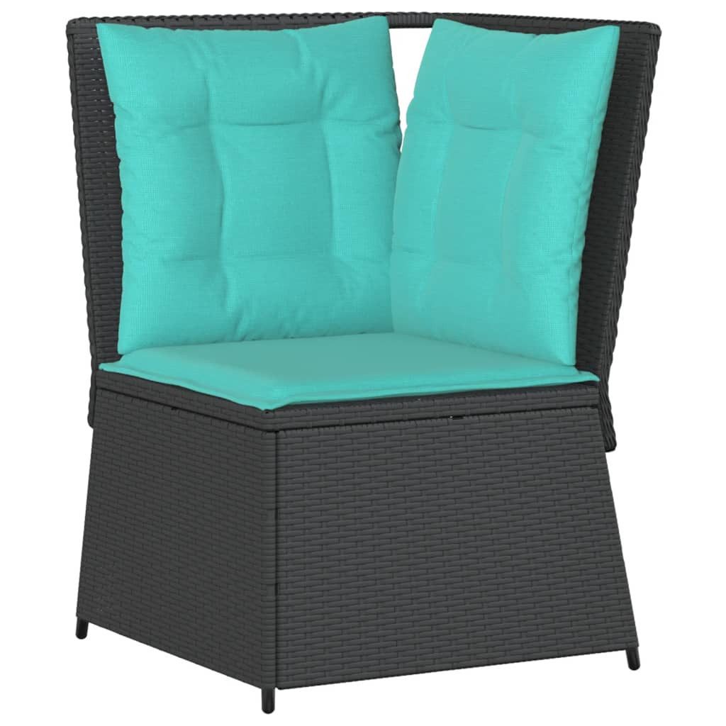 Loungesofa Garten-Ecksofa mit Kissen Schwarz Poly-Rattan