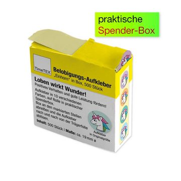 TimeTEX Sticker Belobigungs-Aufkleber "Einhorn" in Spender-Box, 500 Stück