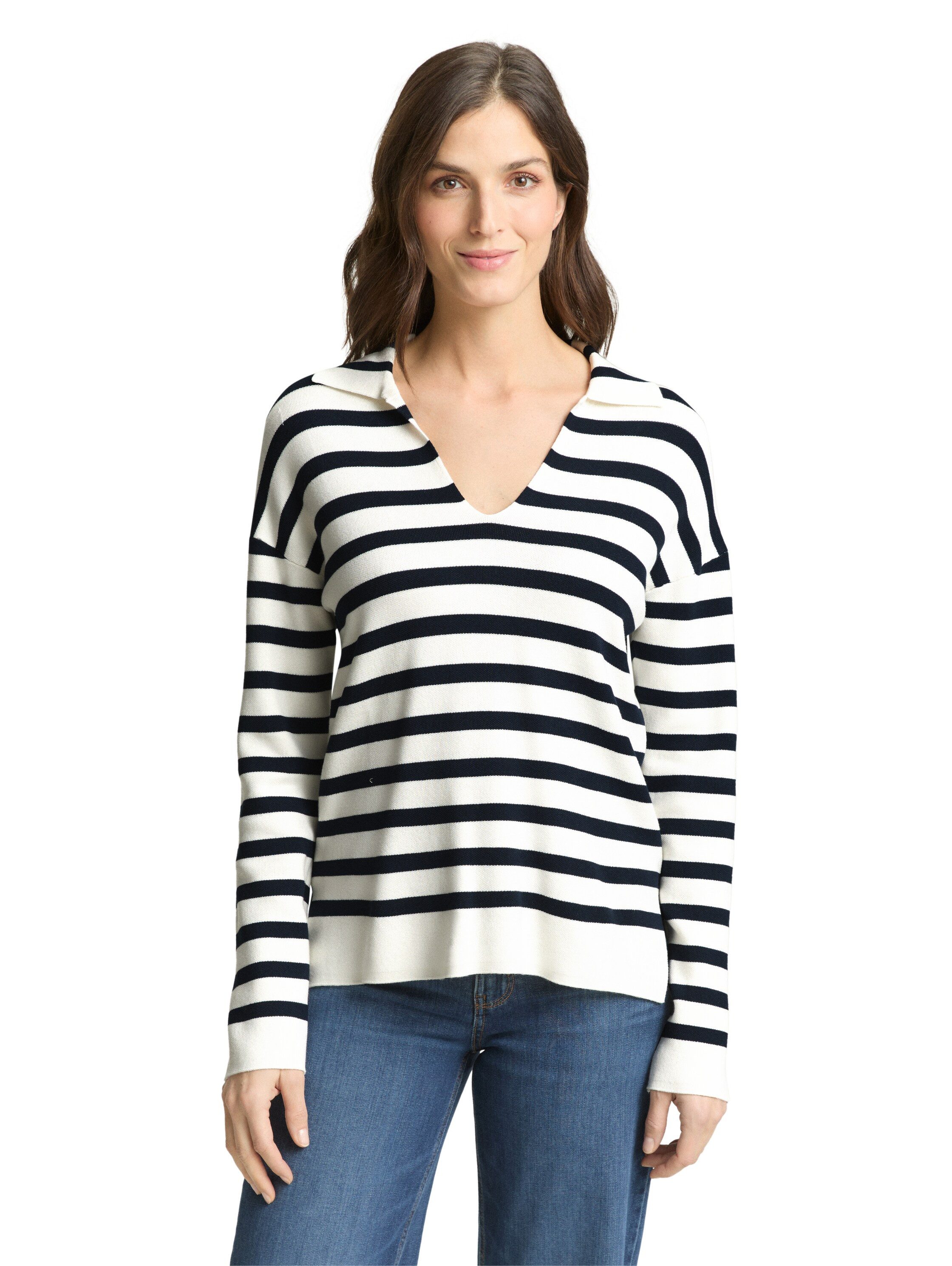 TOM TAILOR V-Ausschnitt-Pullover mit Streifen Muster