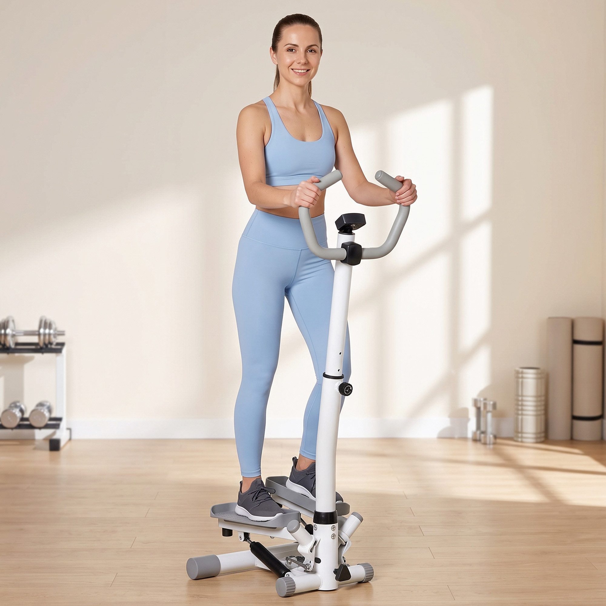 HOMCOM Stepper mit LCD-Bildschirm (Hometrainer für Zuhause, 1-tlg., Fitness Heimtrainer), höhenverstellbar, Weiß+Grau