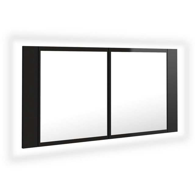 vidaXL Badezimmerspiegelschrank LED-Bad-Spiegelschrank Hochglanz-Schwarz 90x12x45 cm Acryl