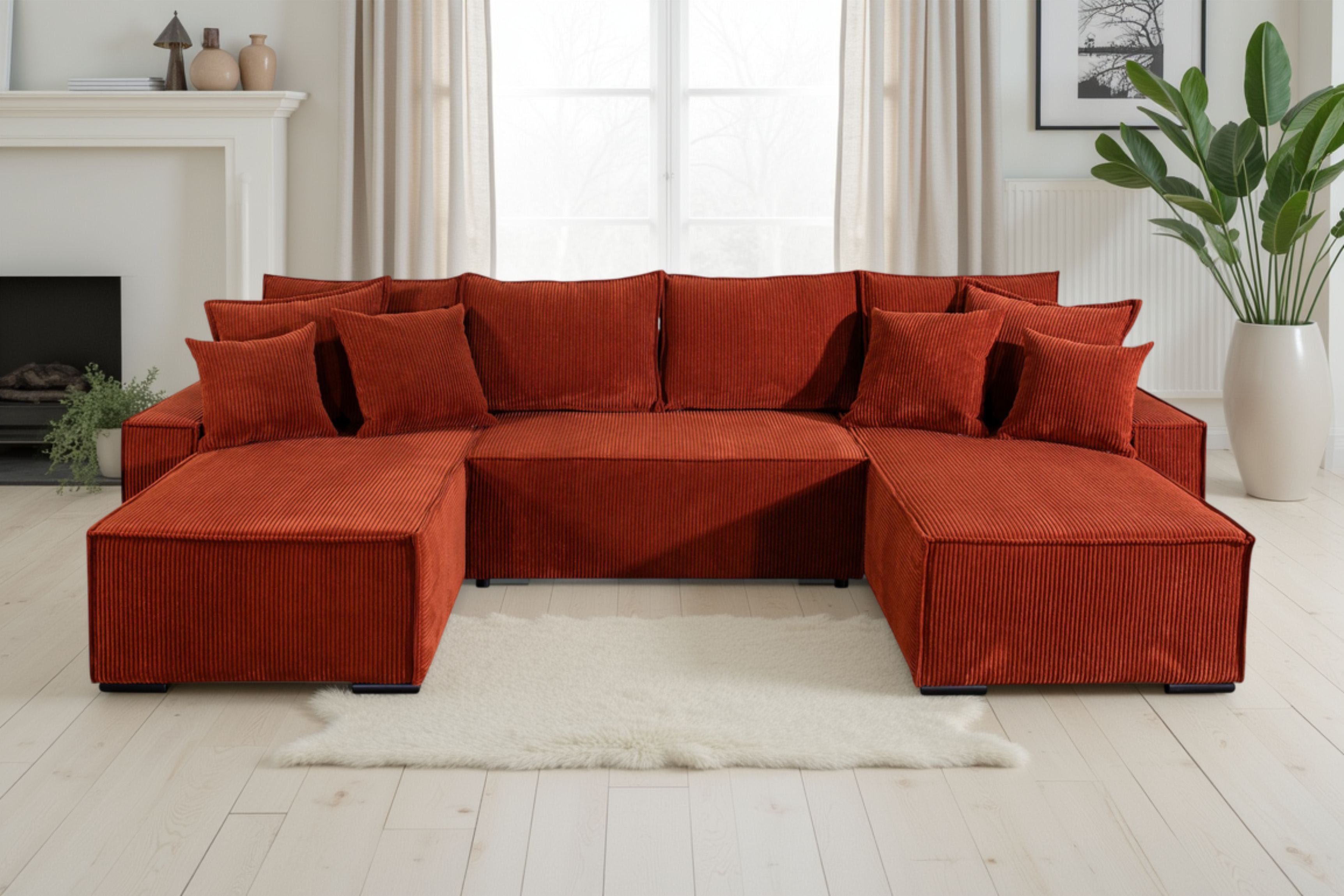 COLLECTION AB Wohnlandschaft Manhattan U-Form, B: 313 cm, in Breit- oder Normalcord, mit Bettfunktion, Bettkasten & Zierkissen, Federkern