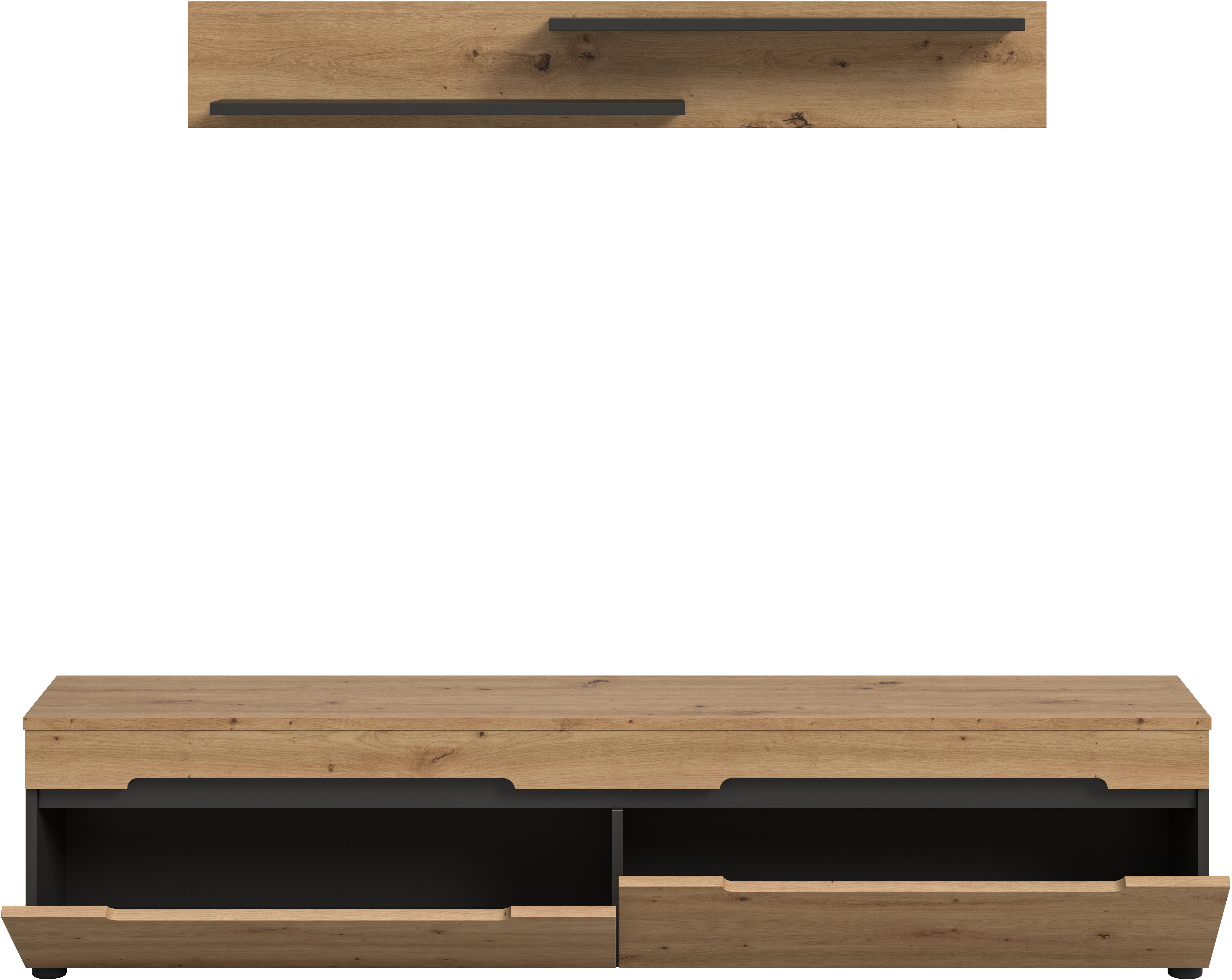 INOSIGN Wohnwand REHAT, TOPSELLER!, 2-teilig, wahlweise stehend und hängend montierbar, (2-St., Set bestehend aus: Wandboard (13x19x8 cm) und Lowboard (170x38x33 cm), Kombination, Anbauwand, Set, Wohn-Set, Wohnzimmer-Set, Schrankwand