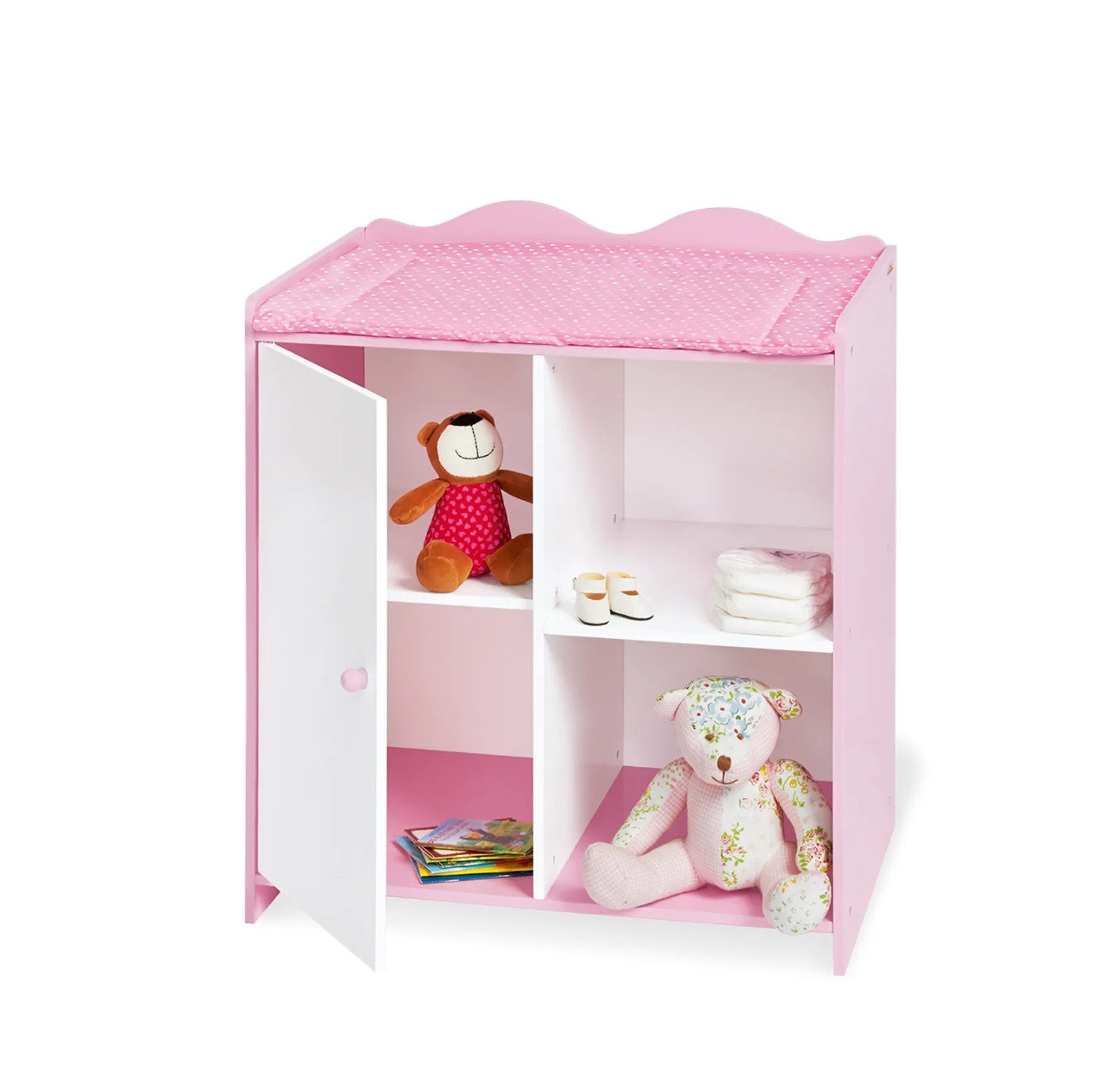 Pinolino® Puppenwickeltisch Jasmin mit Wickelauflage & Stauraum - Rosa-Weiß (1tlg), Viel Stauraum