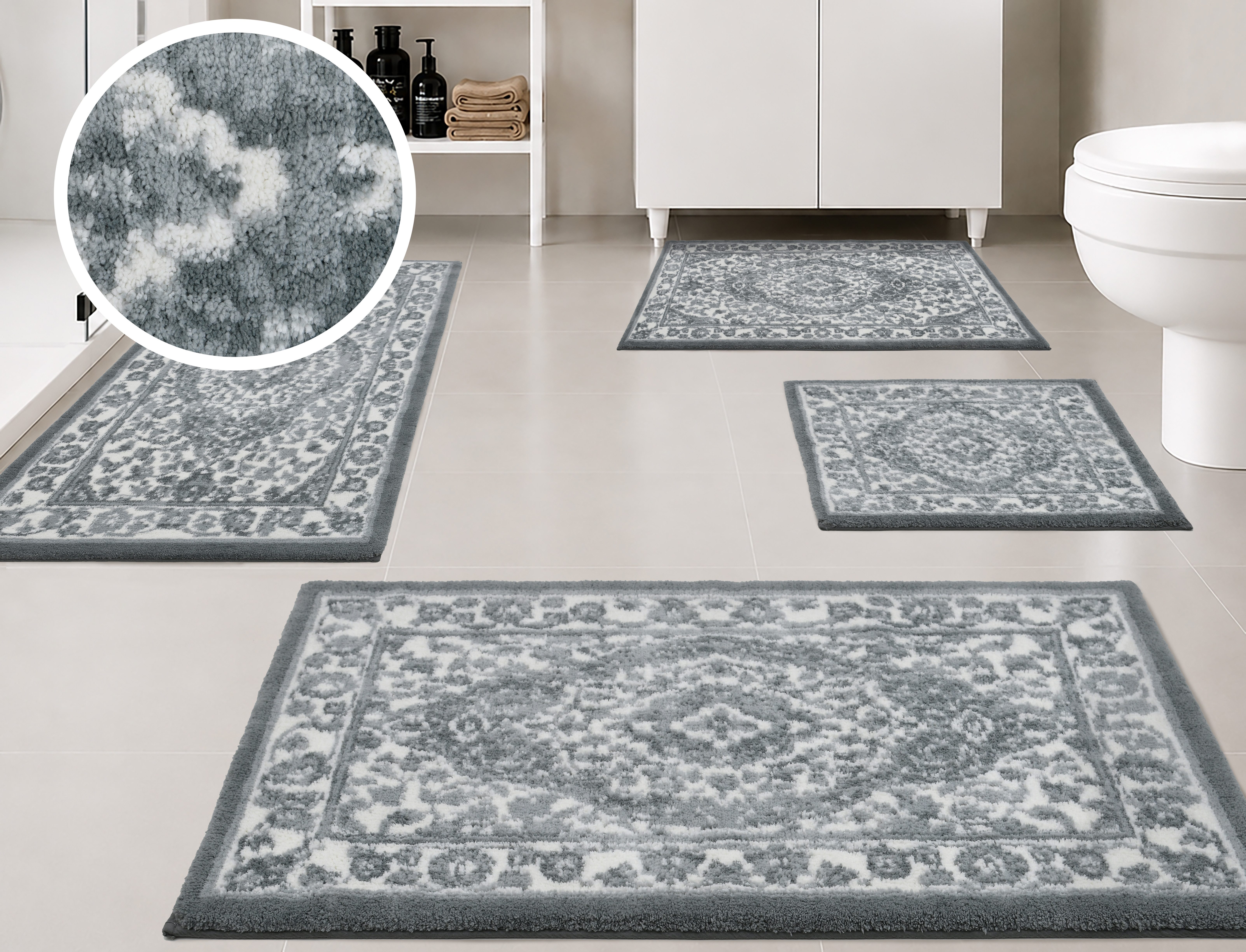 OTTO home Badematte Oriental, Badvorleger, Badezimmer Teppich, Duschvorleger, Höhe 18 mm, rutschhemmend beschichtet, schnell trocknend, Polyester, rechteckig, Badteppich, Orient-Optik