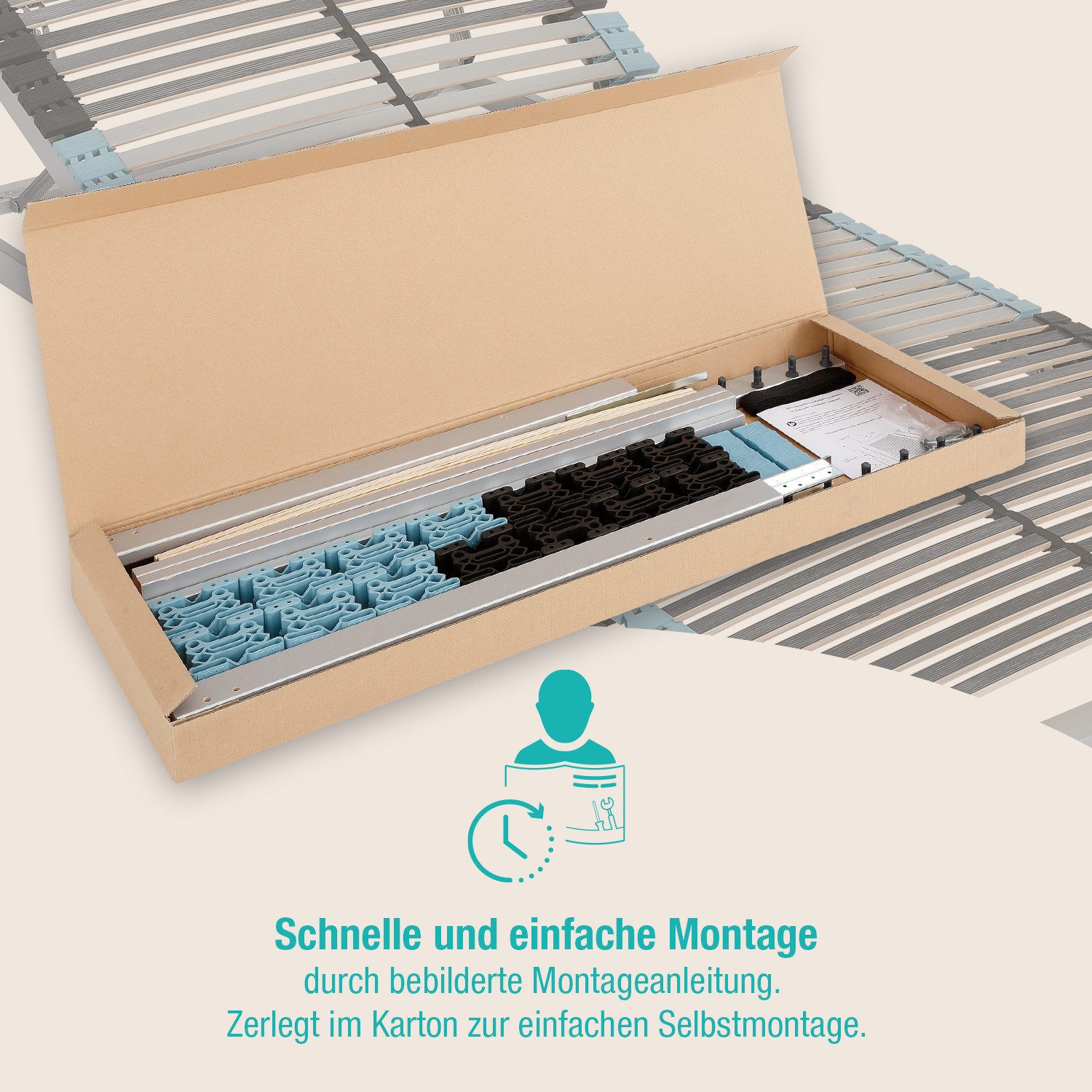 Lattenrost Royal Trio K, Beco, Kopfteil 13-fach, zerlegt, Kopfteil verstellbar, Made in Germany, Schutzummantelung