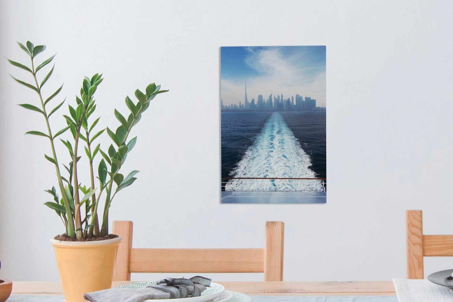 (1 Kreuzfahrtschiff Leinwandbild verlässt fertig 20x30 Zackenaufhänger, Stadt, St), bespannt eine Gemälde, OneMillionCanvasses® große cm inkl. Leinwandbild