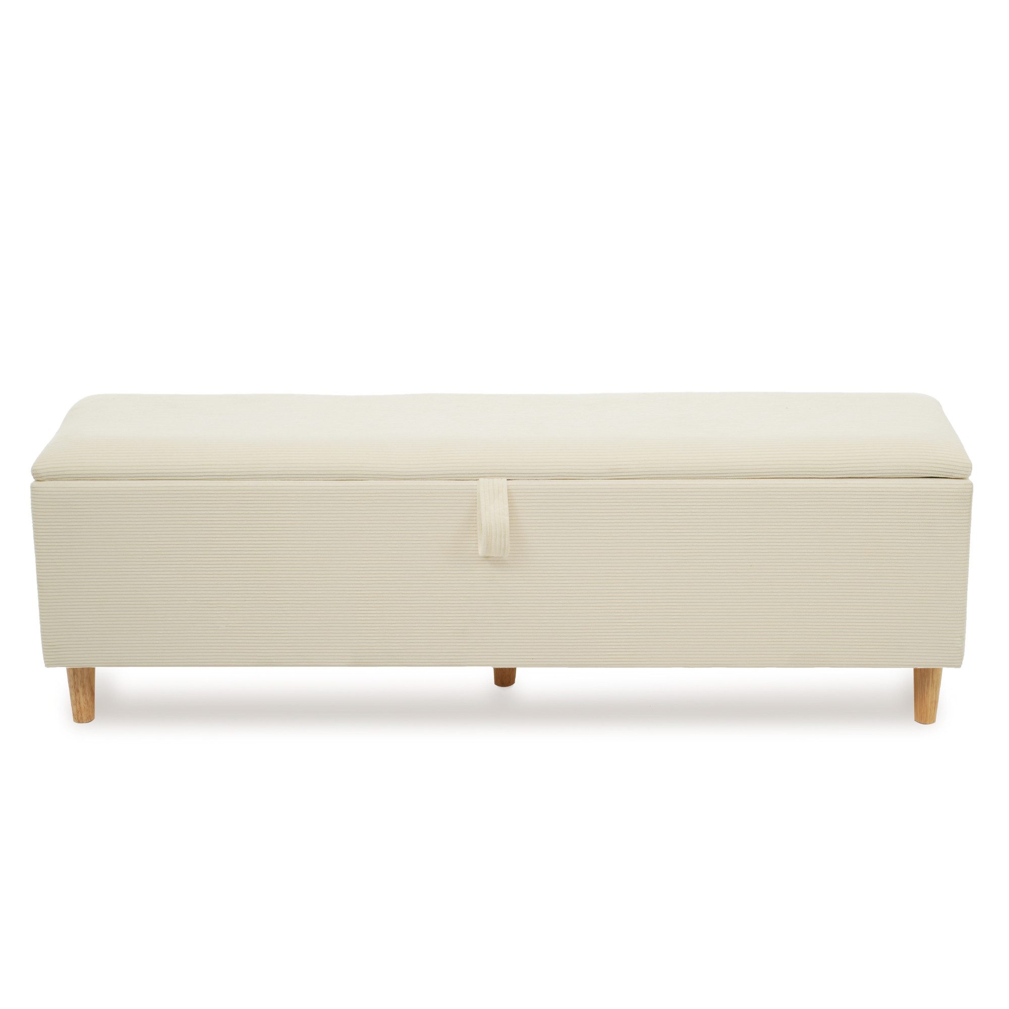 KLAM HOME Bettbank 145 x 38 cm Bettbank, Polsterbank mit Hydraulischem Stauraum (Bettbank mit Stauraum, Aufbewahrungsbox, Beiger Cord-Optik), Geeignet für Schlafzimmer, Wohnzimmer und Flur