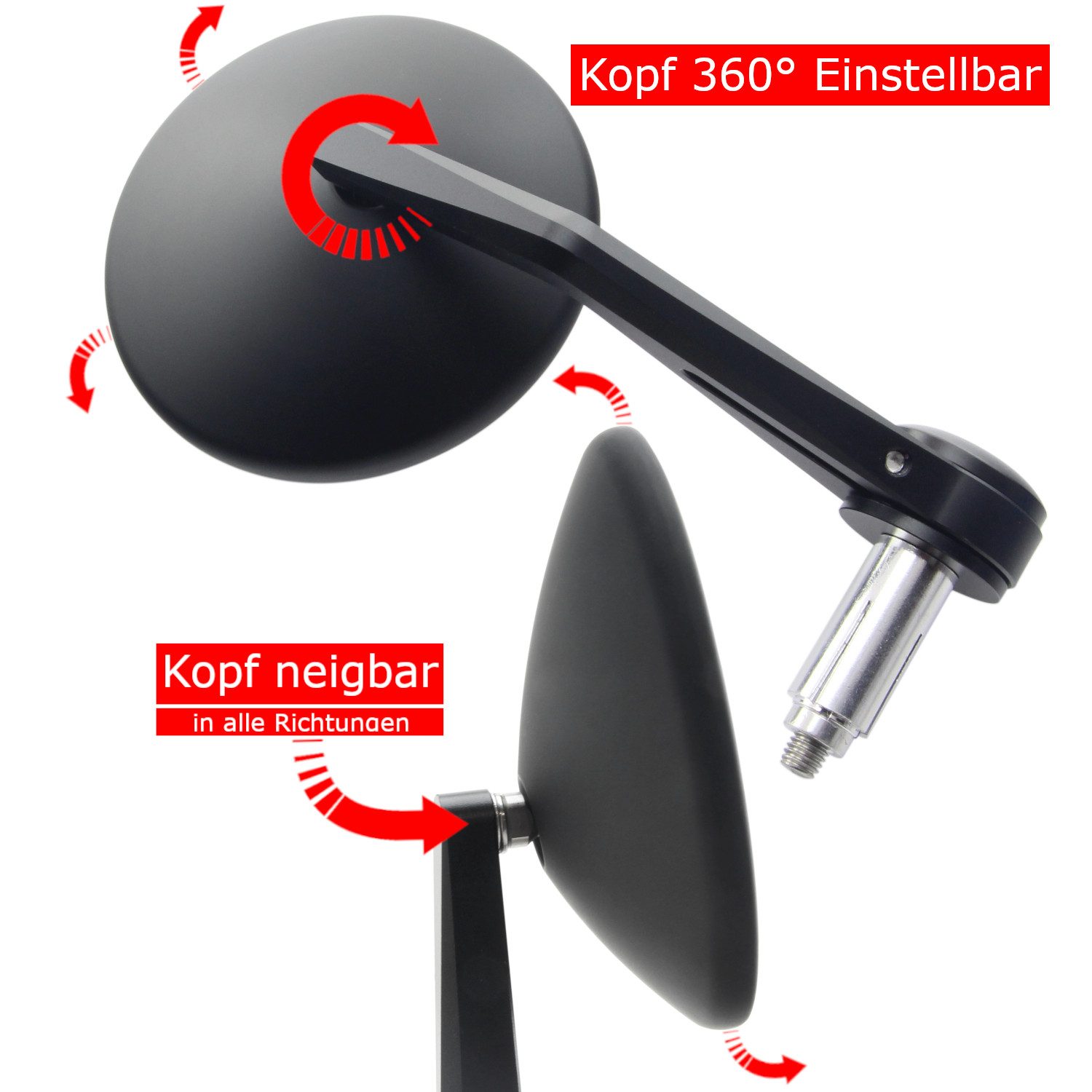 Area1 Motorradspiegel Lenkerendenspiegel Set, rund, E-geprüft