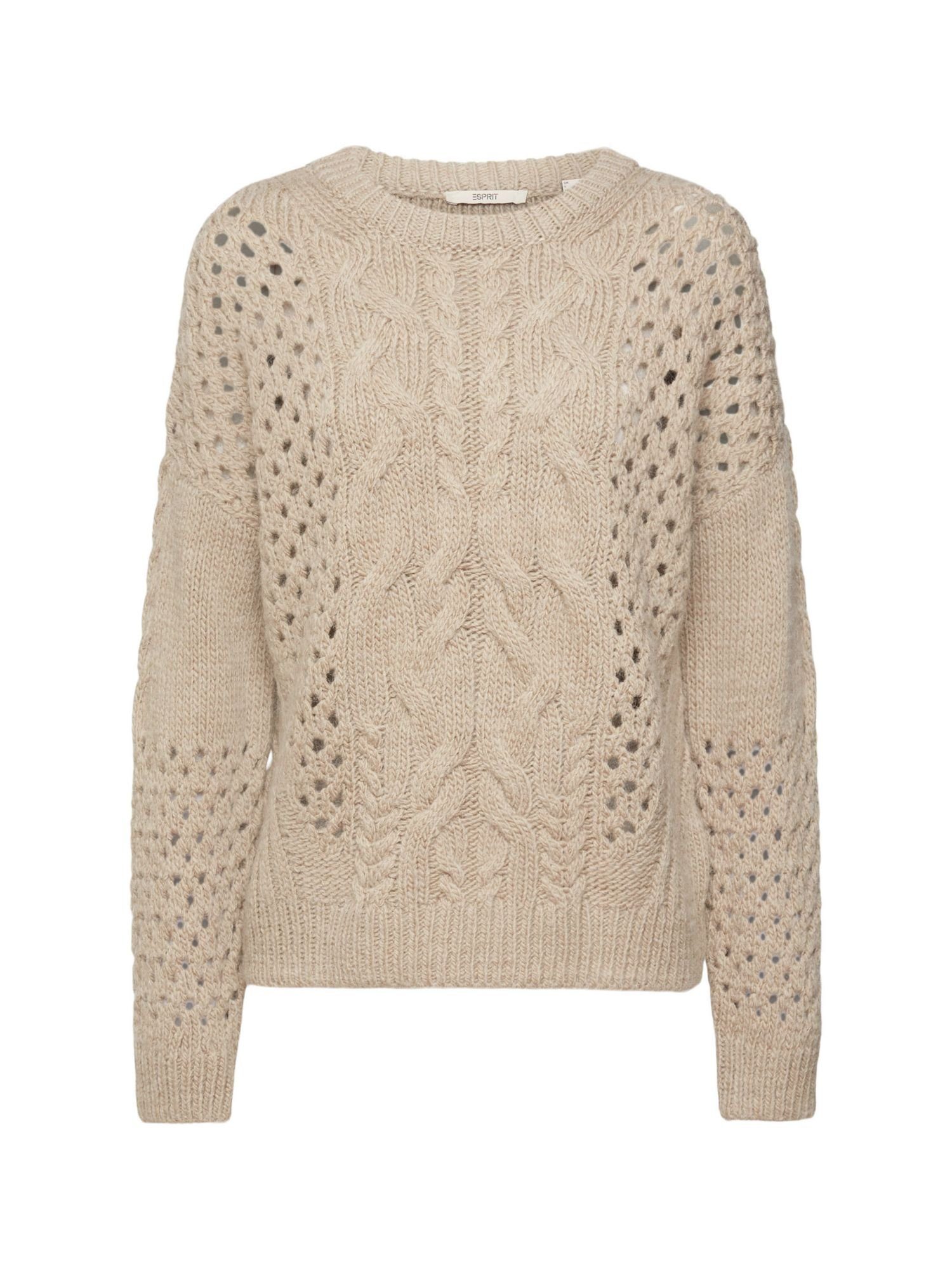 Esprit Rundhalspullover Pullover mit LIGHT TAUPE Zopf-Muster