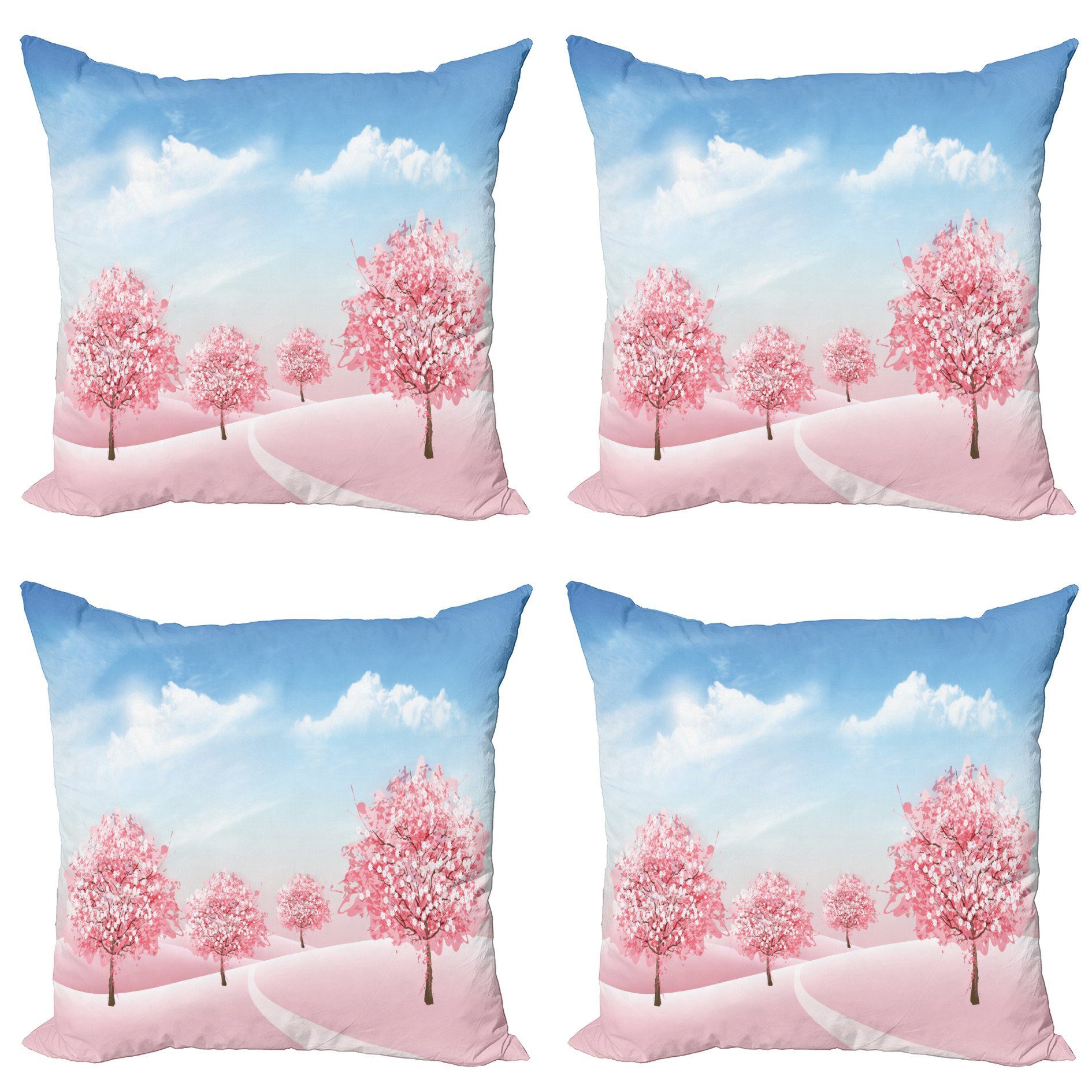 Kissenbezüge Modern Accent Doppelseitiger Digitaldruck, Abakuhaus (4 Stück), Frühling Blooming Sakura Baum-Szene
