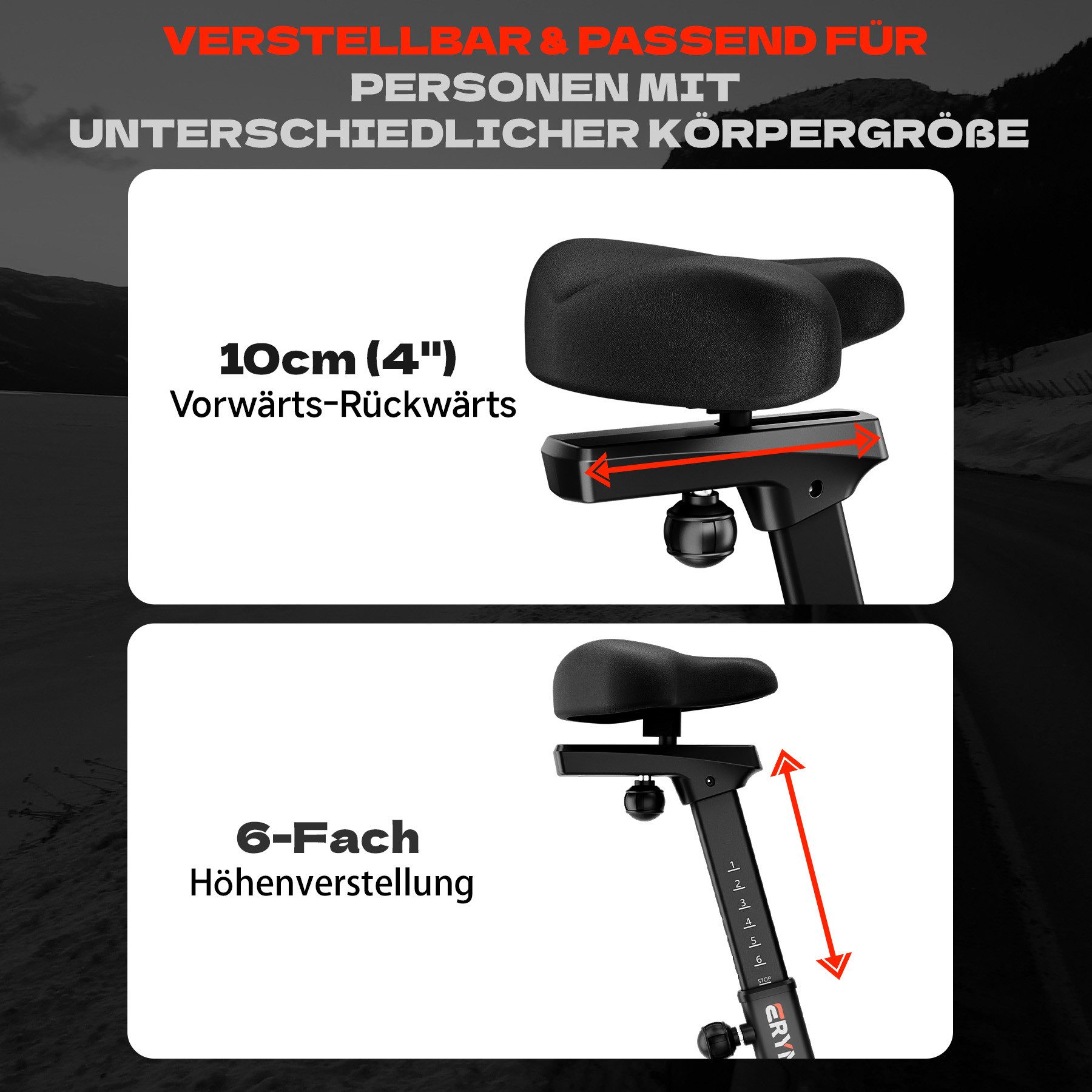 Eryntix Heimtrainer Air Bike, Heimtrainer Fahrrad mit Luftwiderstand, Belastbar bis 160 kg (1-tlg., leises Indoor-Fitnessbike, LCD Monitor, App Verbindung), Tra – Bild 5 von 5